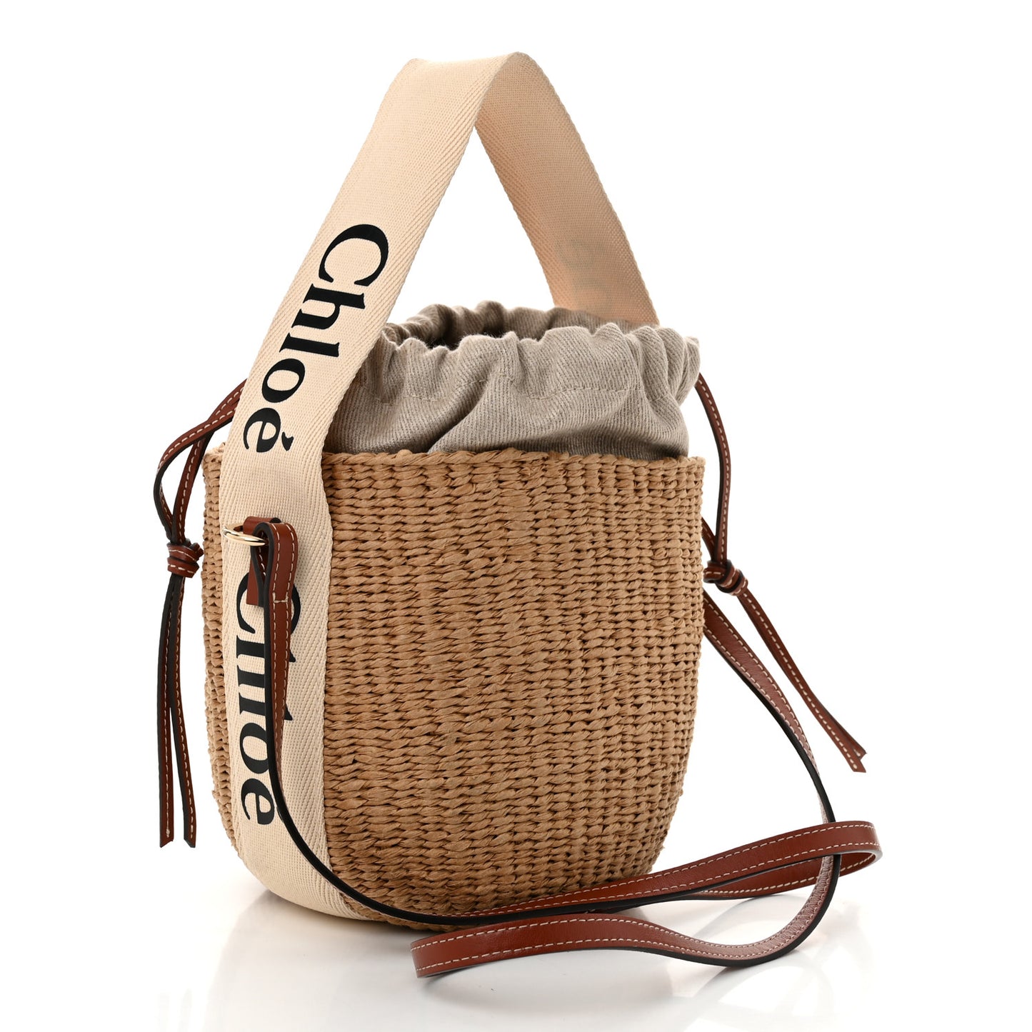 X MIFUKO Raffia Calfskin Small Woody Basket Shoulder Bag Black Beige