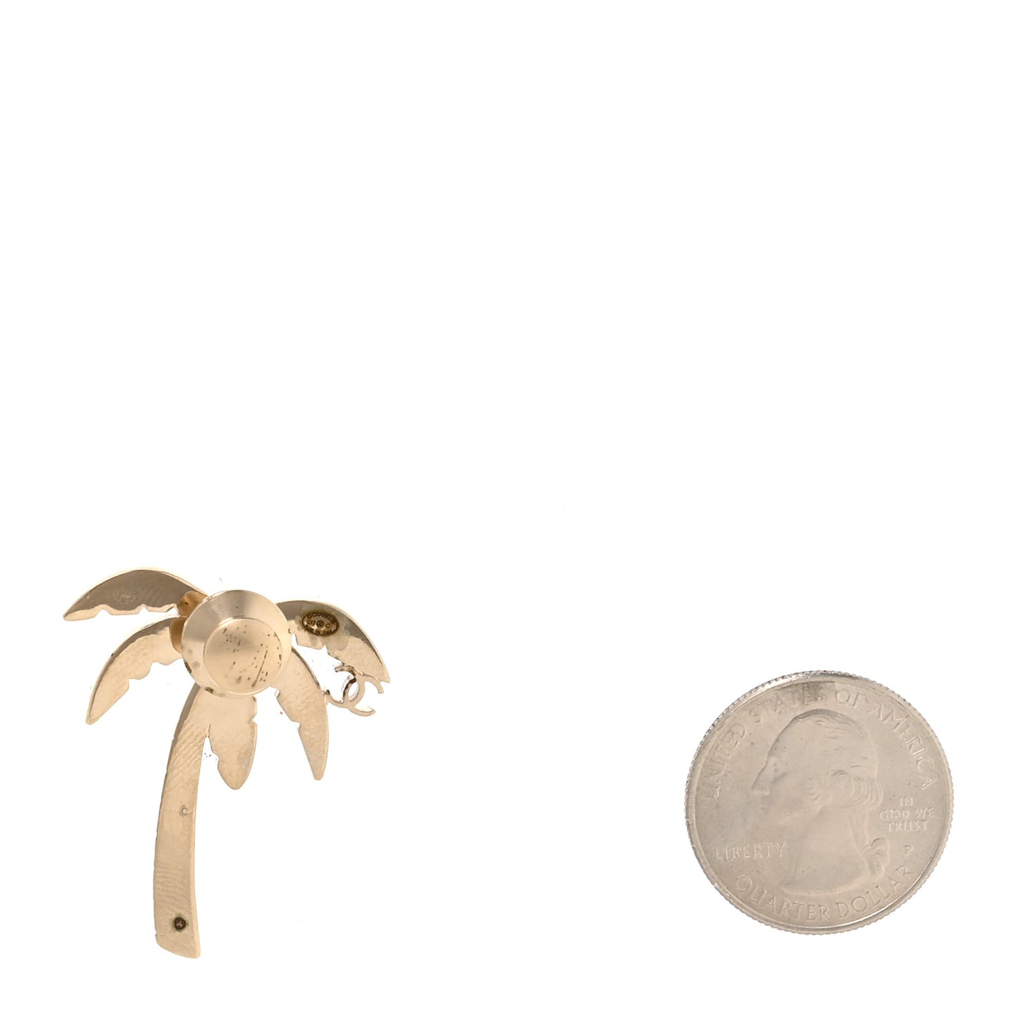 Enamel Pearl Palm Tree Brooch Green Gold