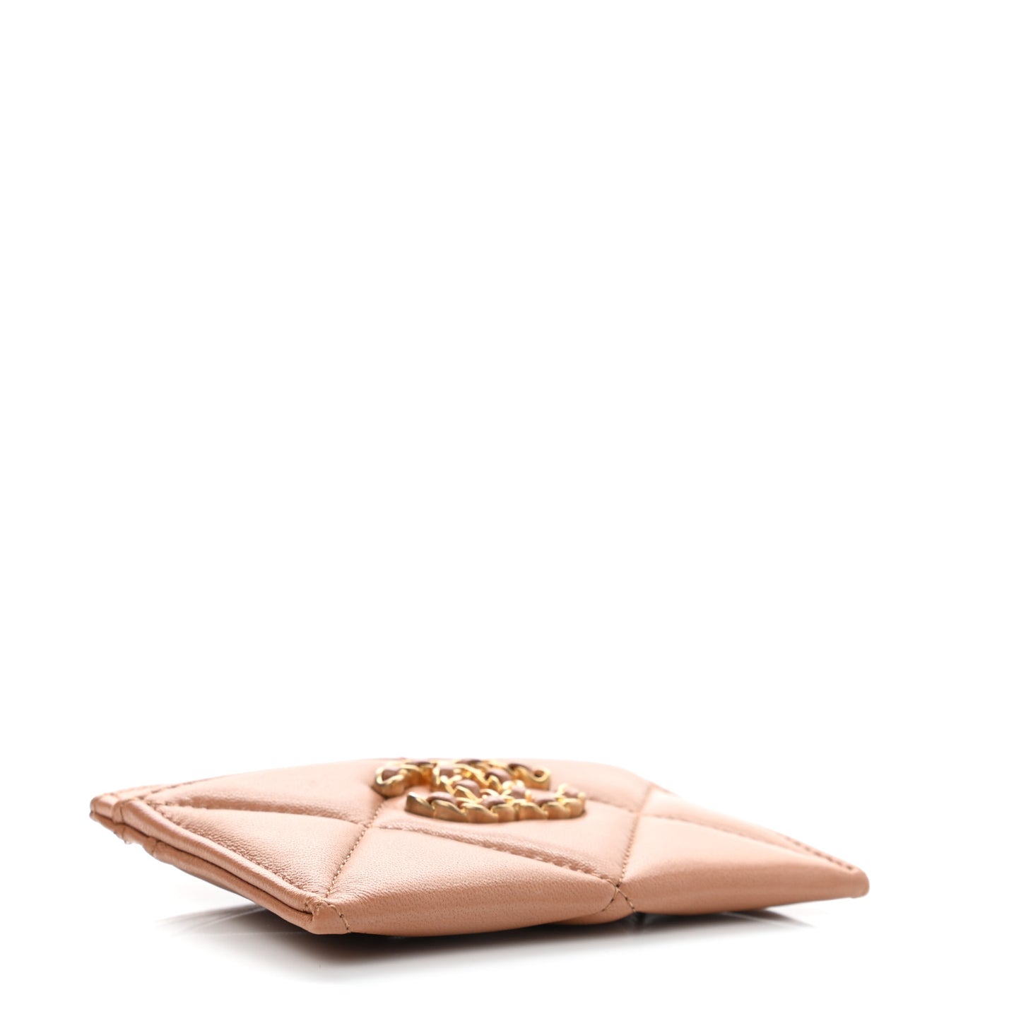 Lambskin Quilted Chanel 19 Card Holder Brown