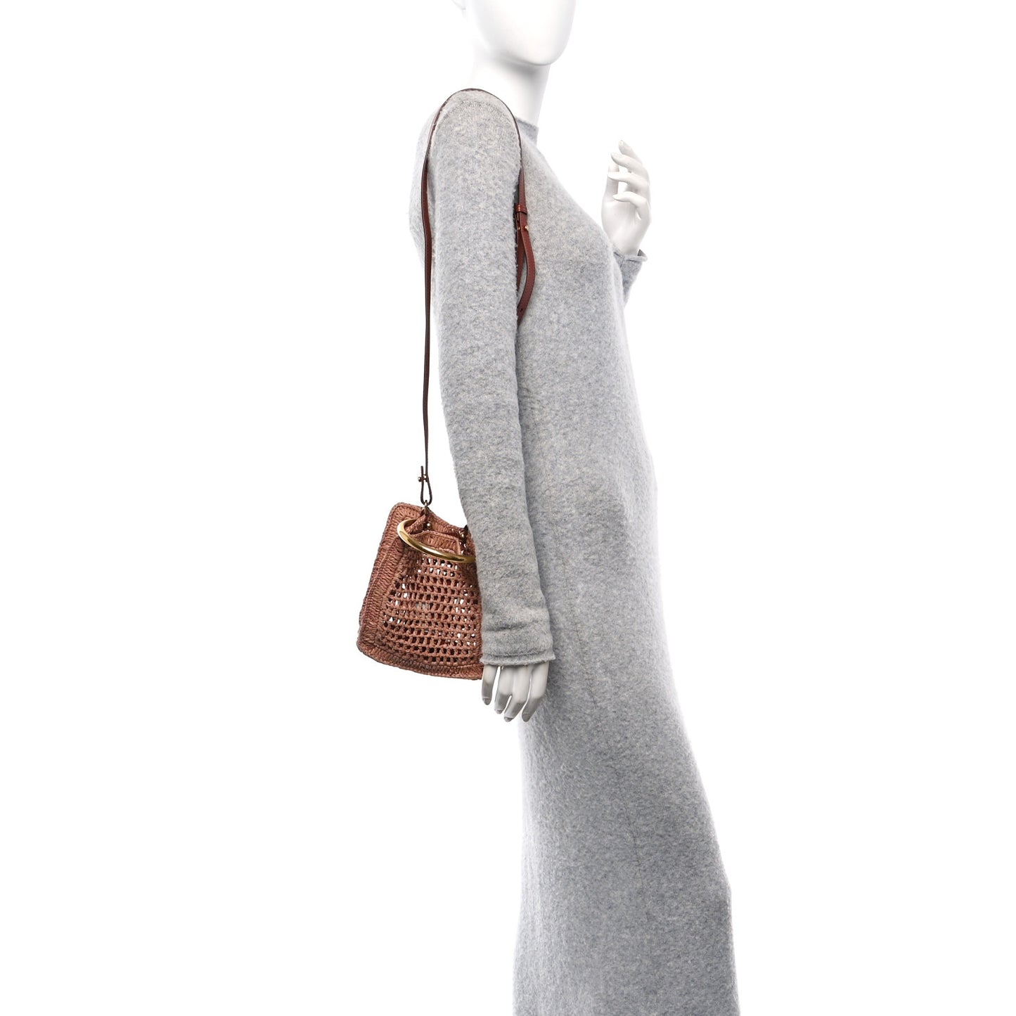 Raffia Calfskin Mini Summer Banana Tote Summery Beige