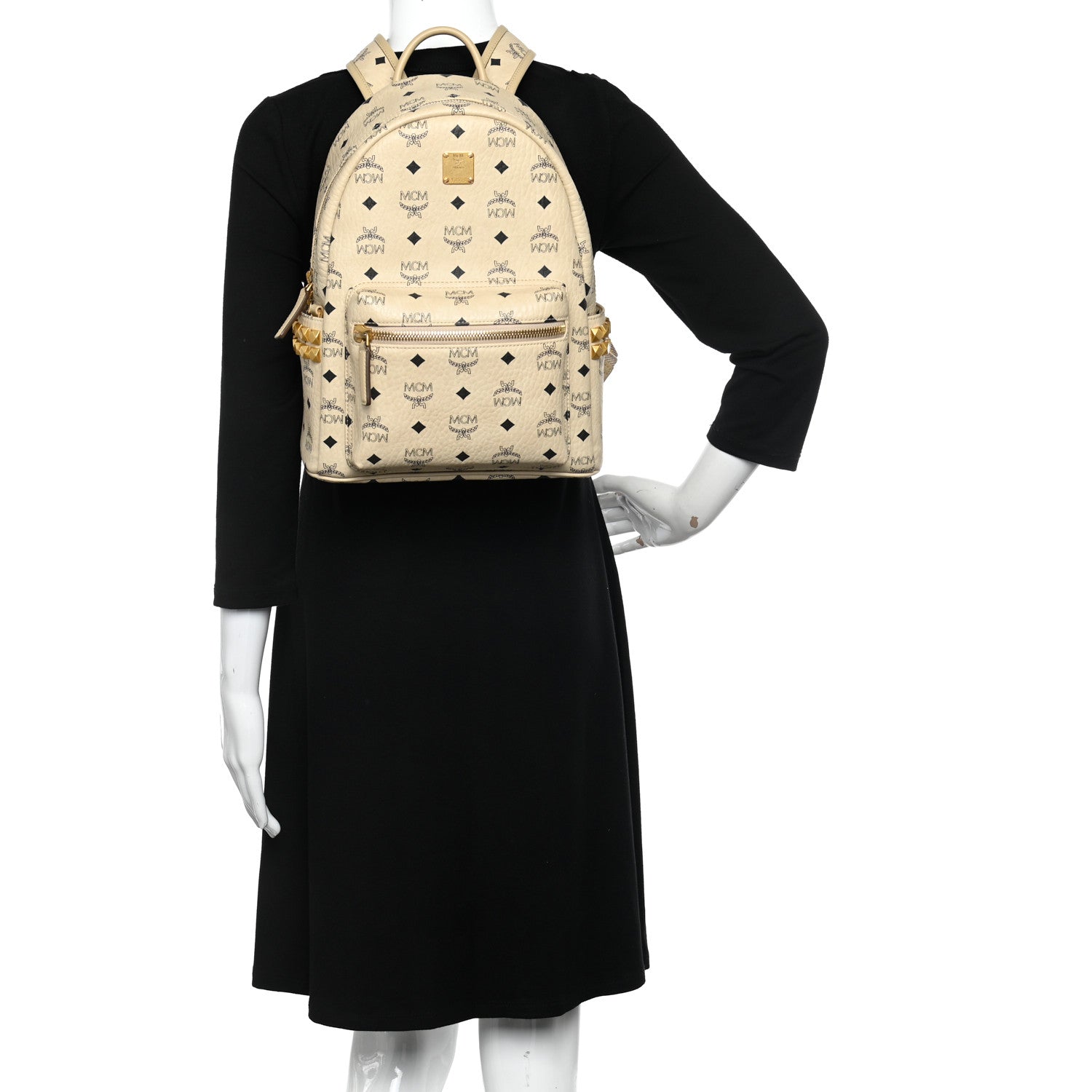 MCM Visetos Small Side Stud Stark Backpack Beige 3 of 11