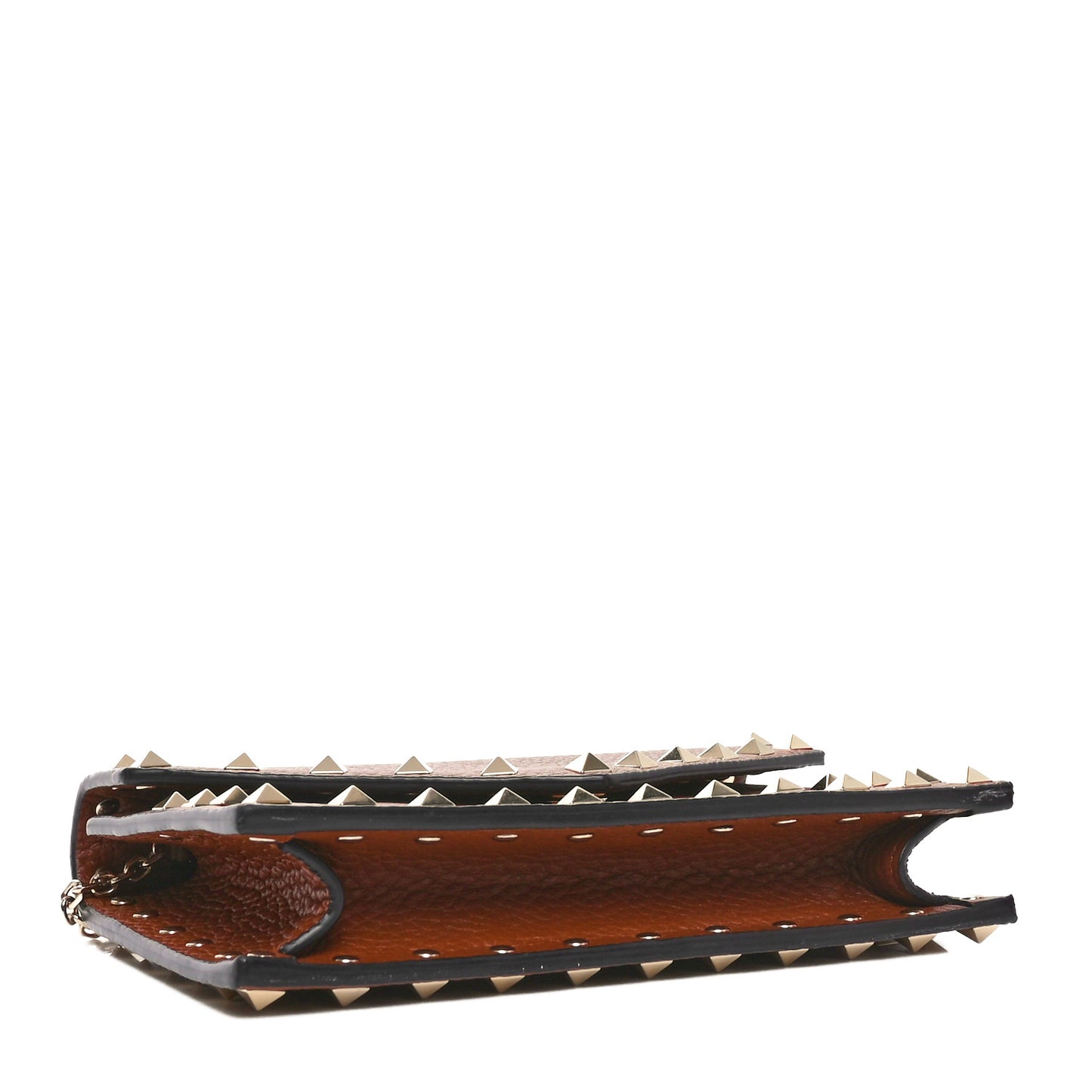 Pebbled Calfskin Rockstud Envelope Wallet on Chain Bright Cognac