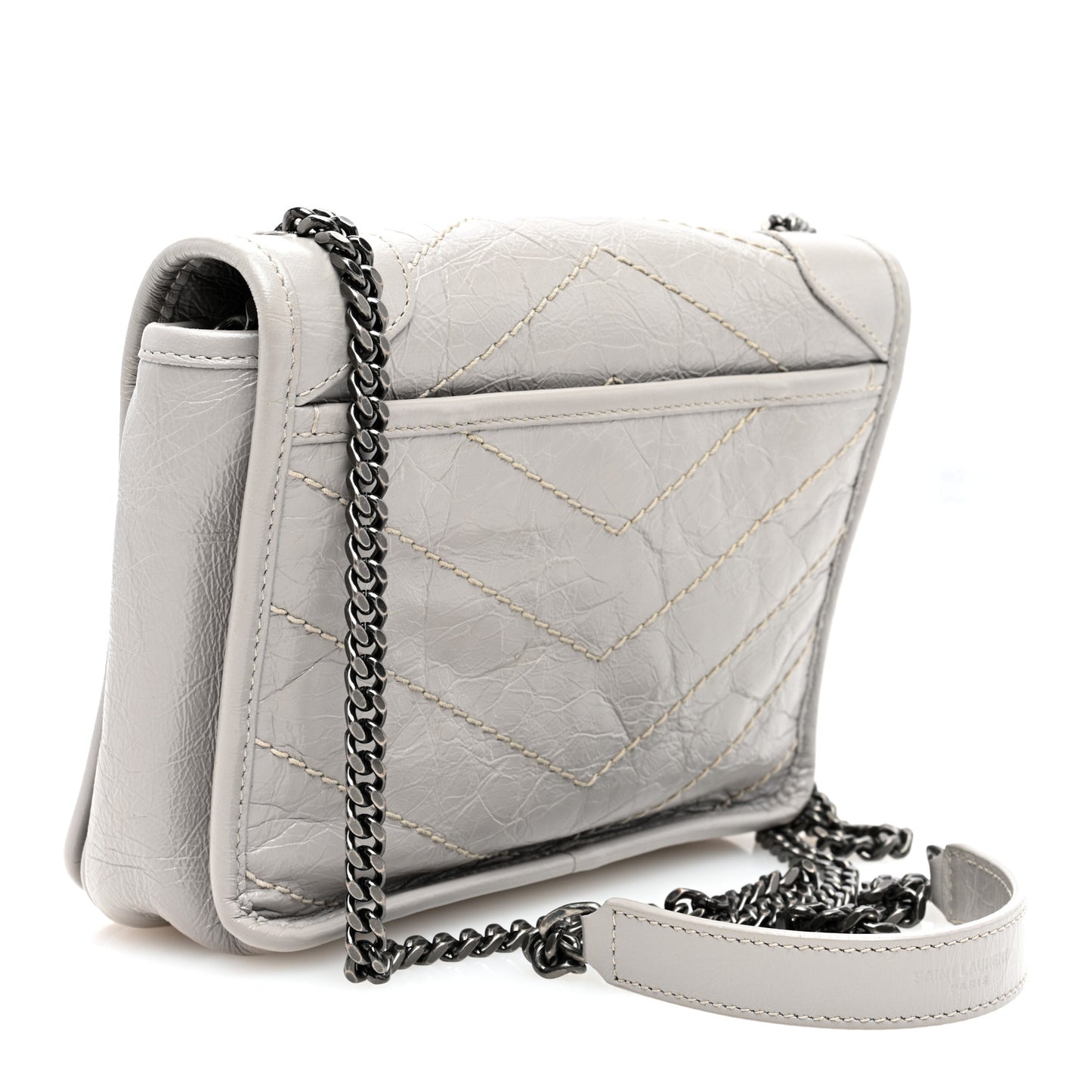 Crinkled Calfskin Matelasse Monogram Niki Chain Wallet Light Grey