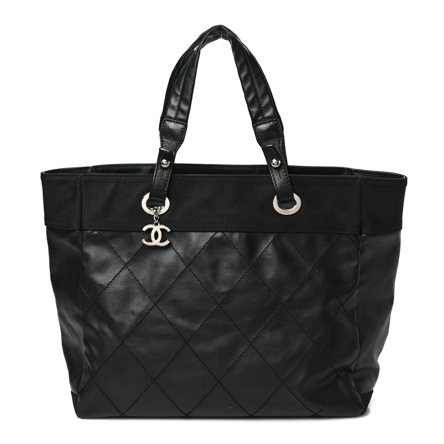 Chanel Coated Canvas Quilted Large Paris Biarritz Tote Black 1 of 12