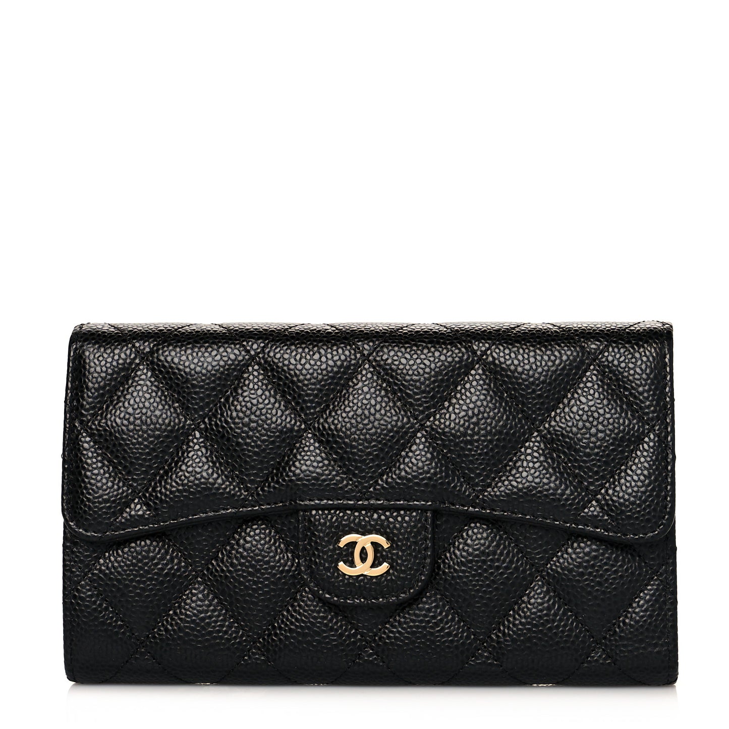 Caviar Quilted Large Flap Wallet Black