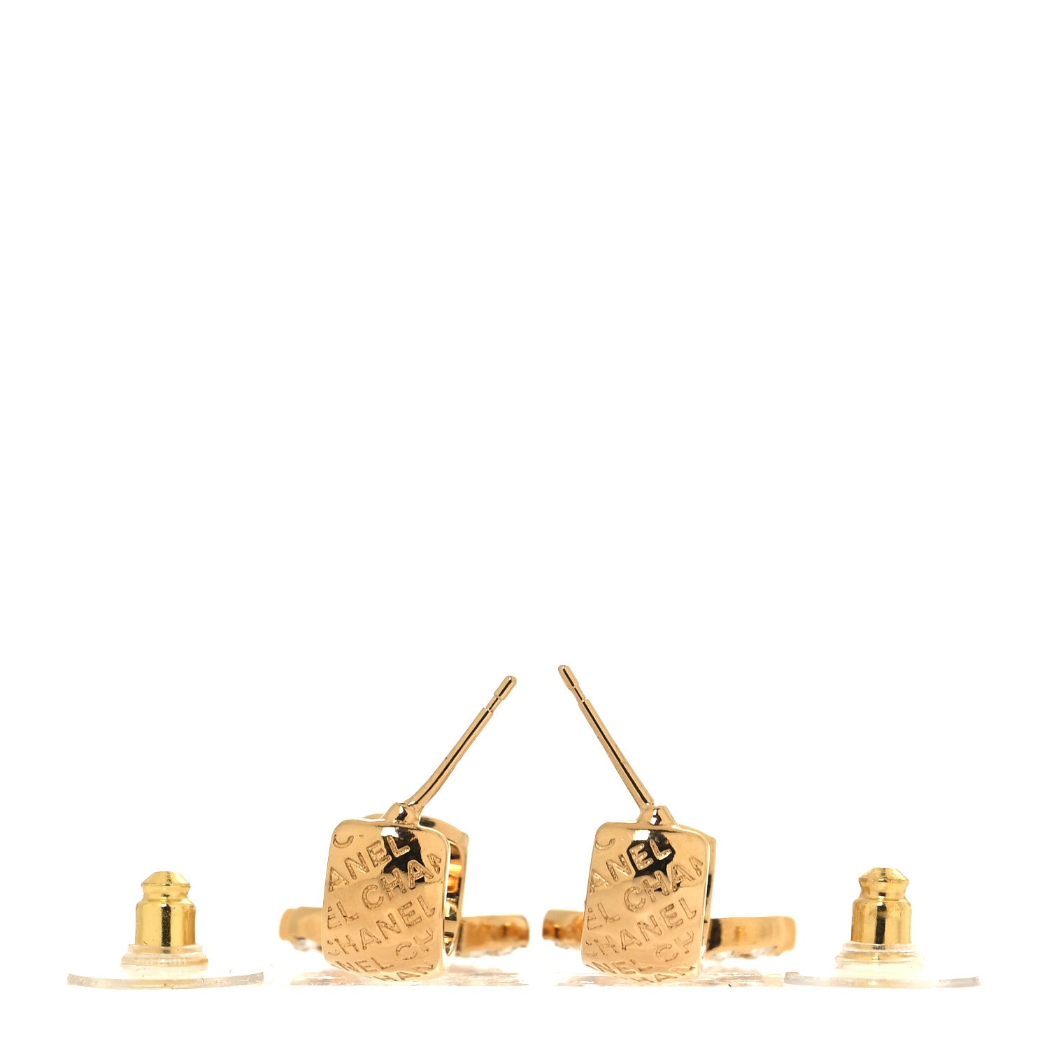 Chanel Metal Crystal CC Logo Hoop Drop Earrings Gold 3 of 5