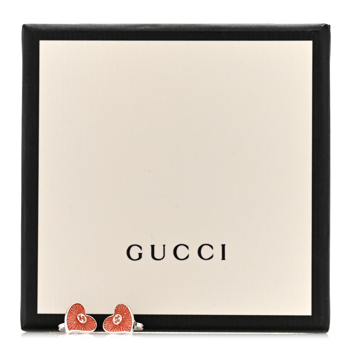 Sterling Silver Enamel Interlocking G Heart Stud Earrings Red