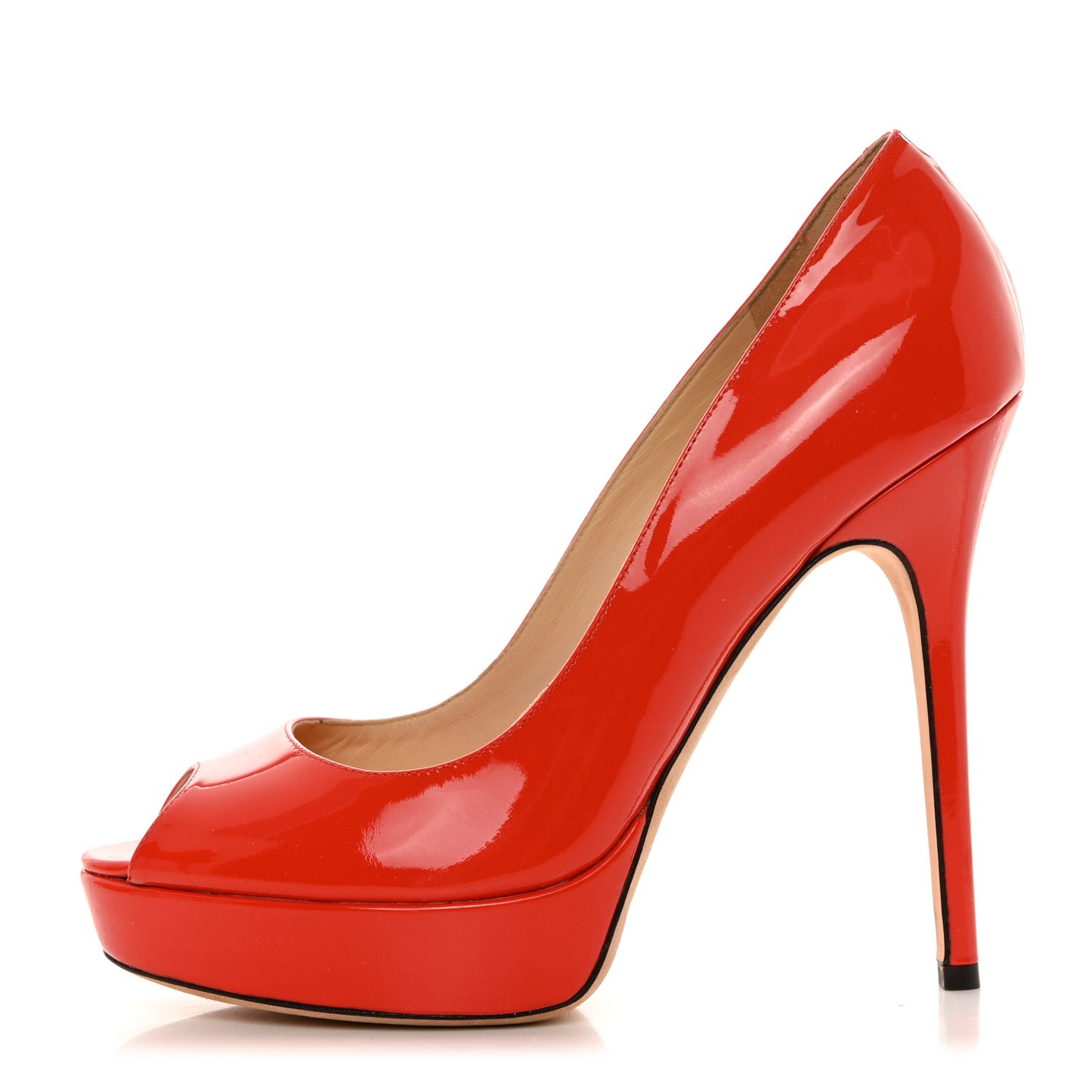 Patent Calfskin Crown 120 Peep Toe Platform Pumps 38 Tangerine
