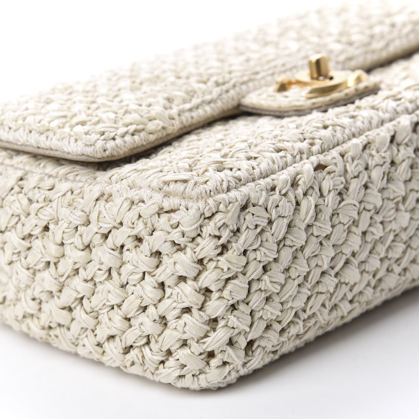 Raffia Crochet Medium Flap Bag Beige
