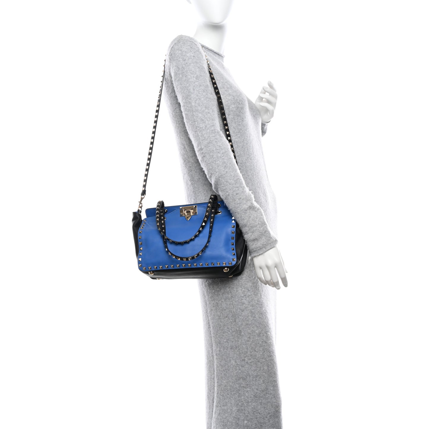 Vitello Small Rockstud Tote Blue Black