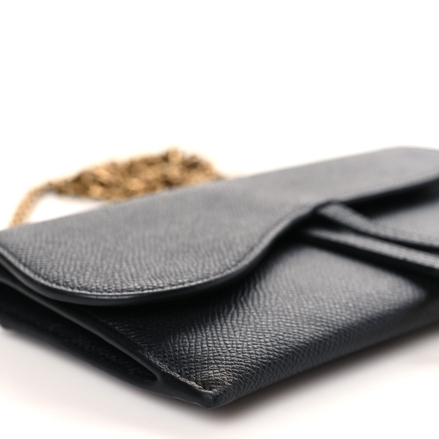 Grained Calfskin Saddle Chain Wallet Pouch Black