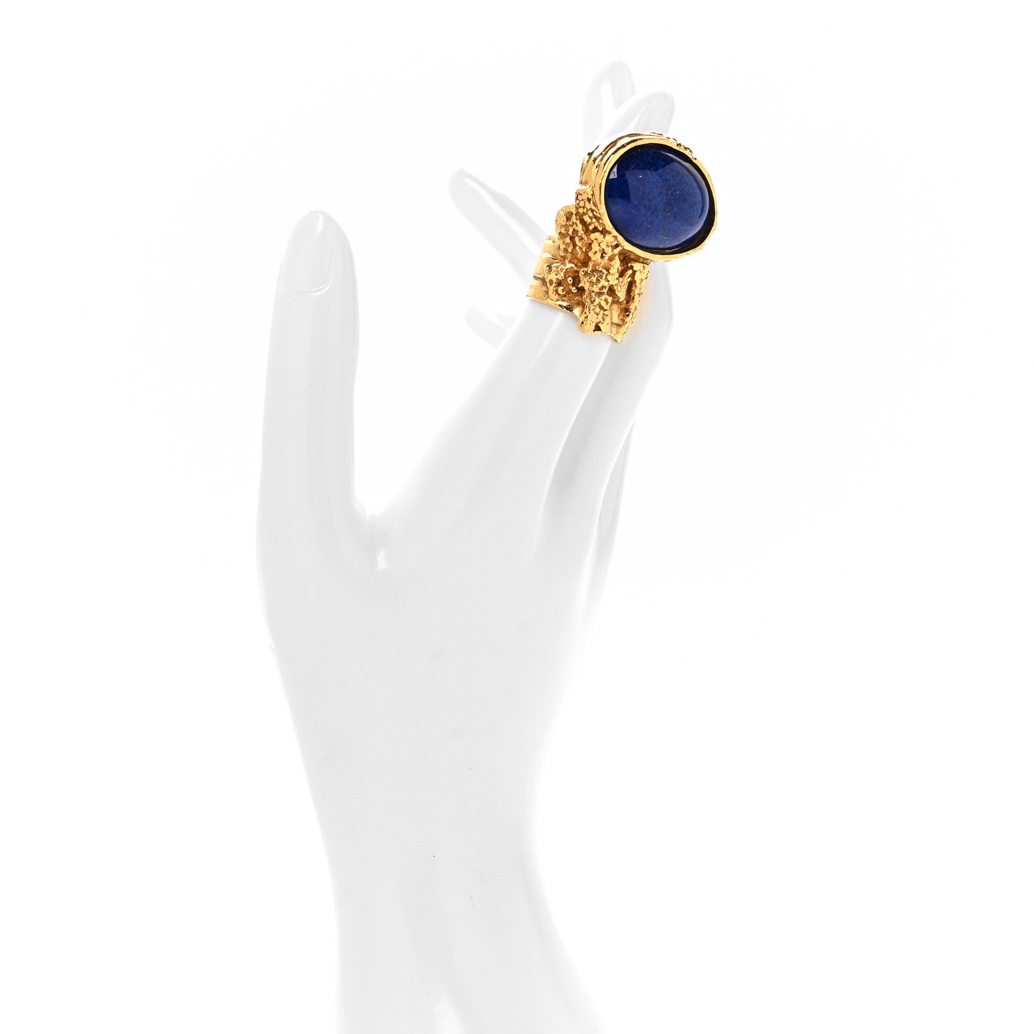 Saint Laurent Glass Cabochon Arty Ovale Ring 49 5 Gold Blue 2 of 4