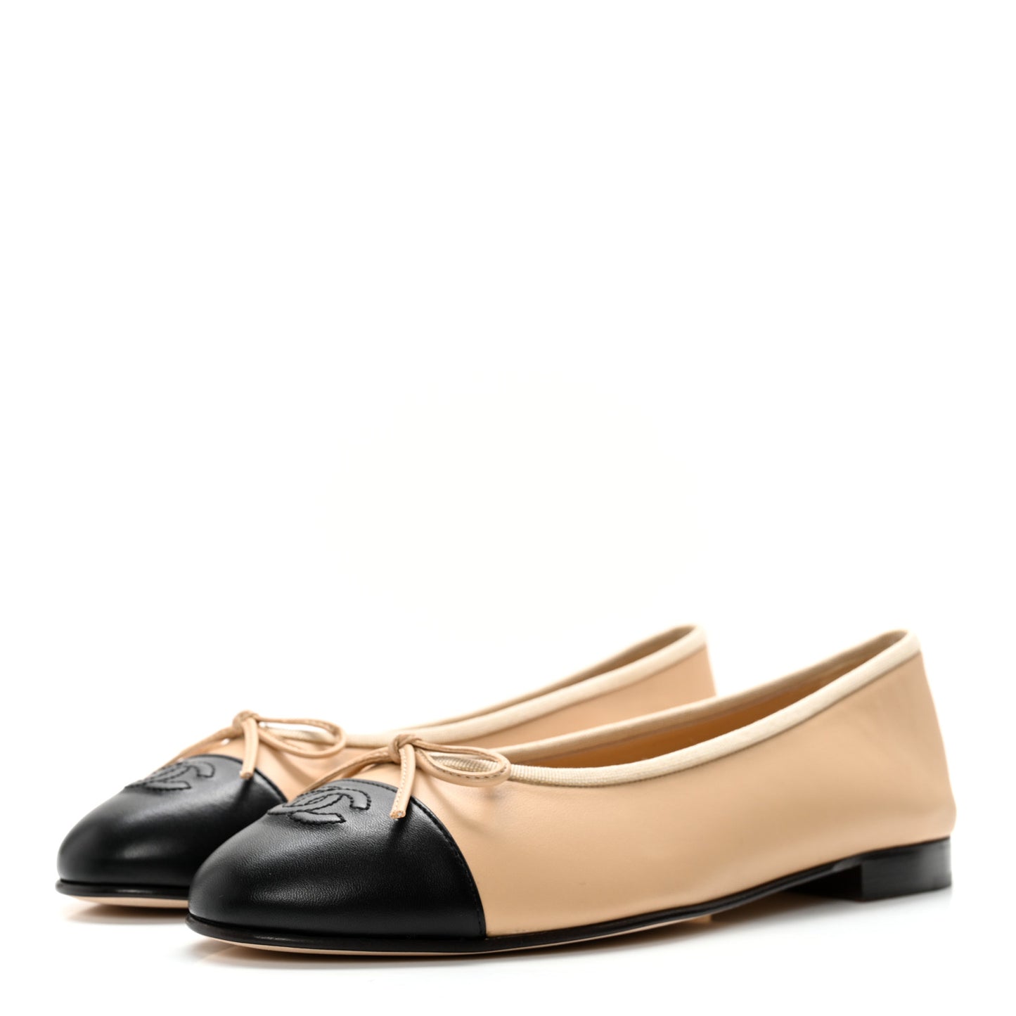 Lambskin Cap Toe CC Ballerina Flats 40.5 Beige Black