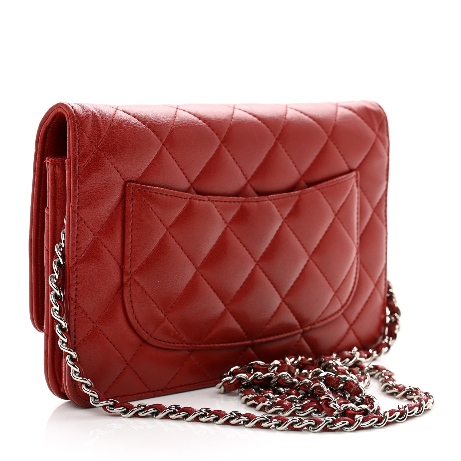 Chanel Lambskin Quilted Wallet On Chain WOC Red 3 of 12