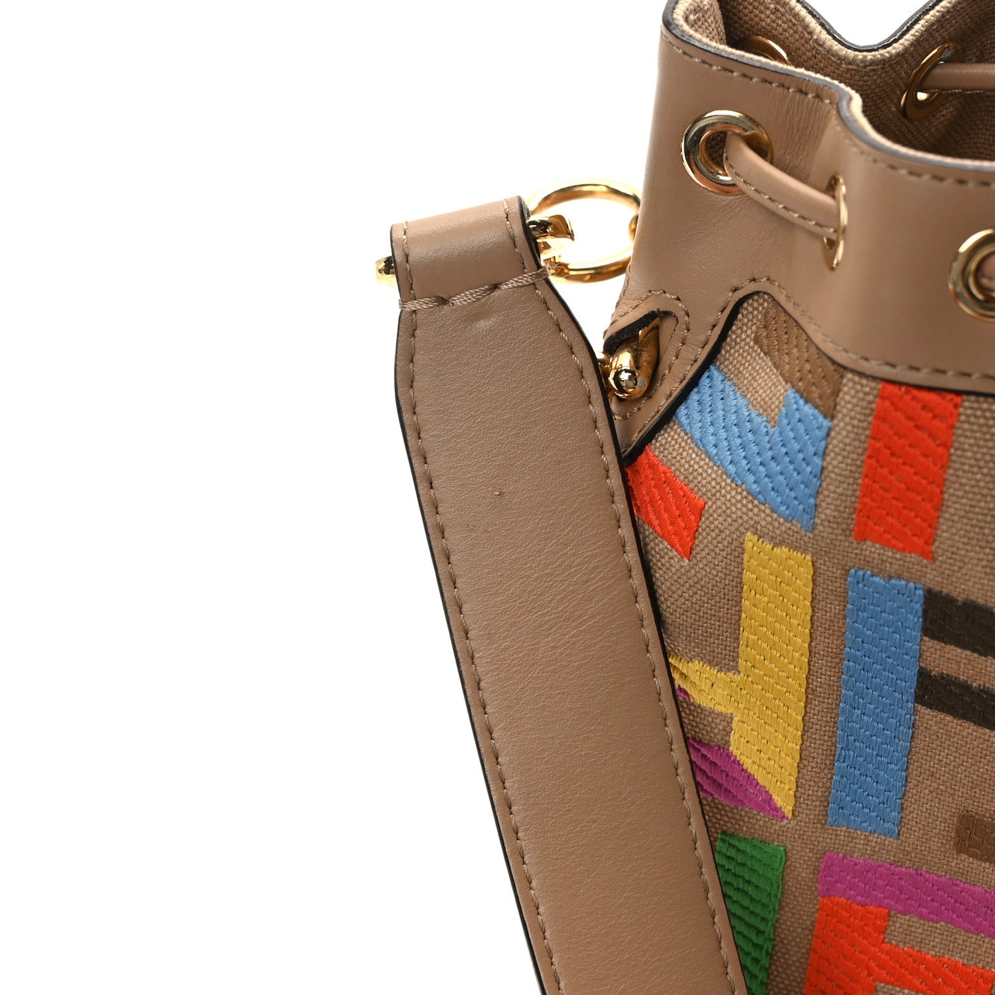 Canvas Vitello King F is Fendi FF Multicolor Embroidered Mini Mon Tresor Bucket Bag Multicolor Cuoio