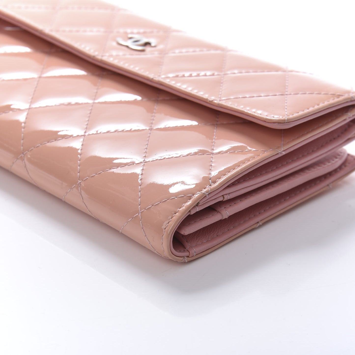 Patent Calfskin Quilted Flap Wallet Pink