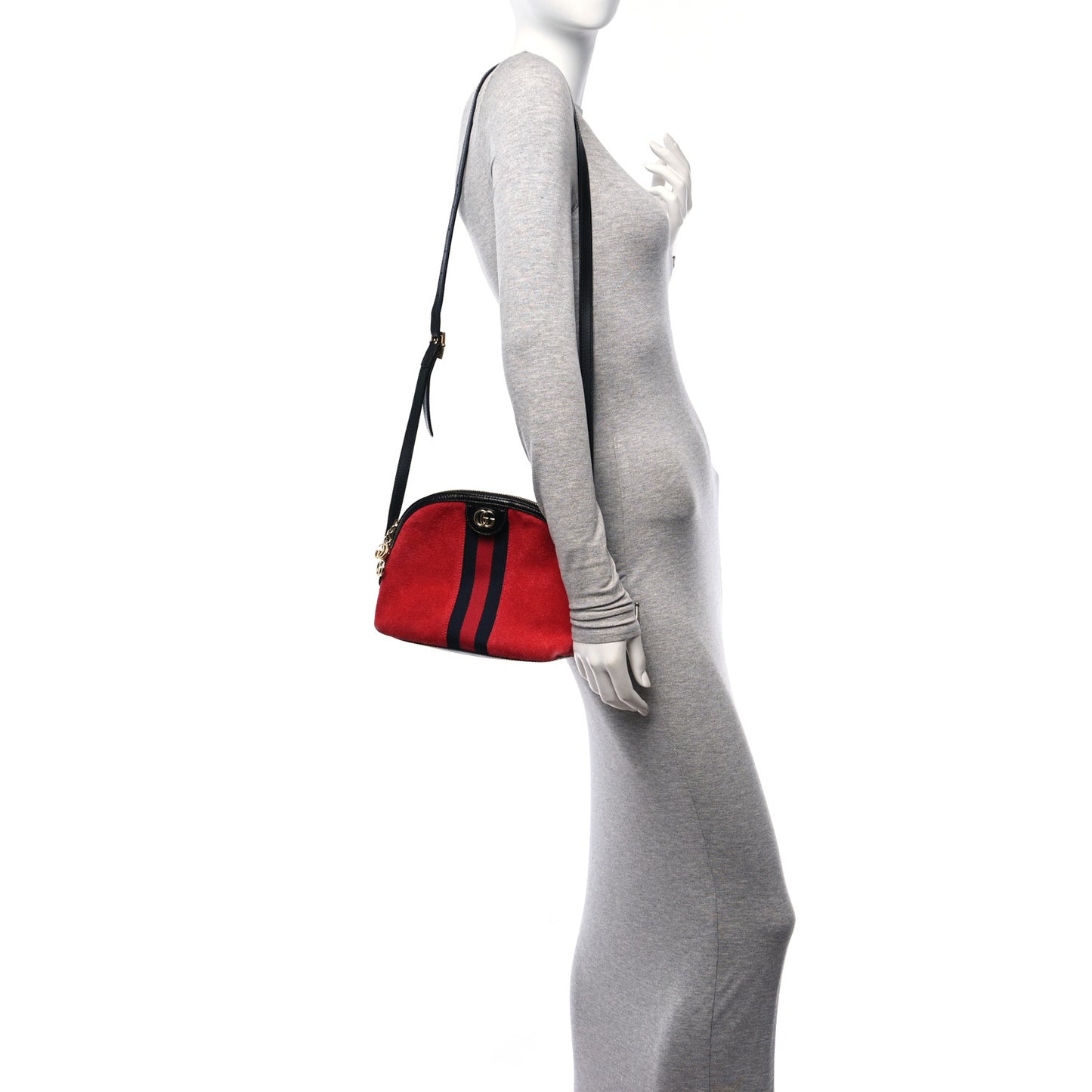 Suede Patent Web GG Small Ophidia Dome Shoulder Bag Hibiscus Red