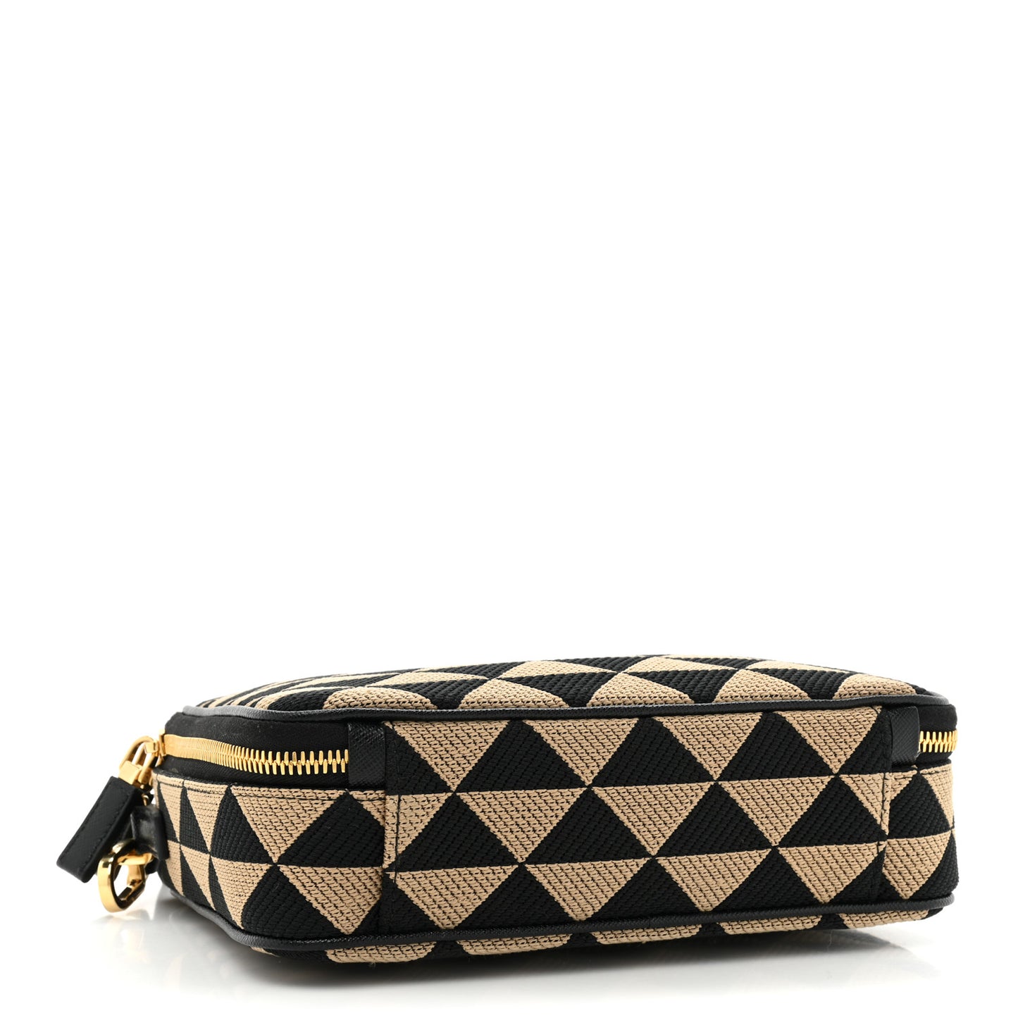 Jacquard Saffiano Triangolo Symbole Embroidered Medium Shoulder Bag Black Corda