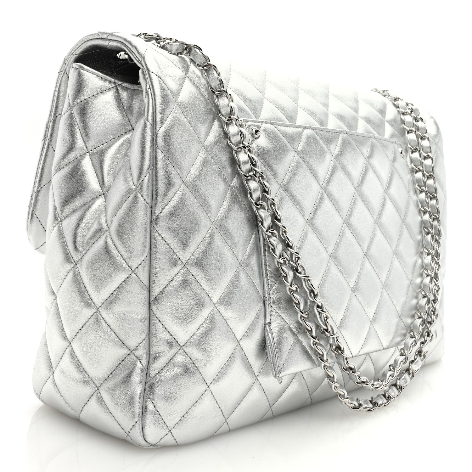 Chanel Metallic Lambskin Quilted XXL Travel Flap Bag Silver 3 of 9