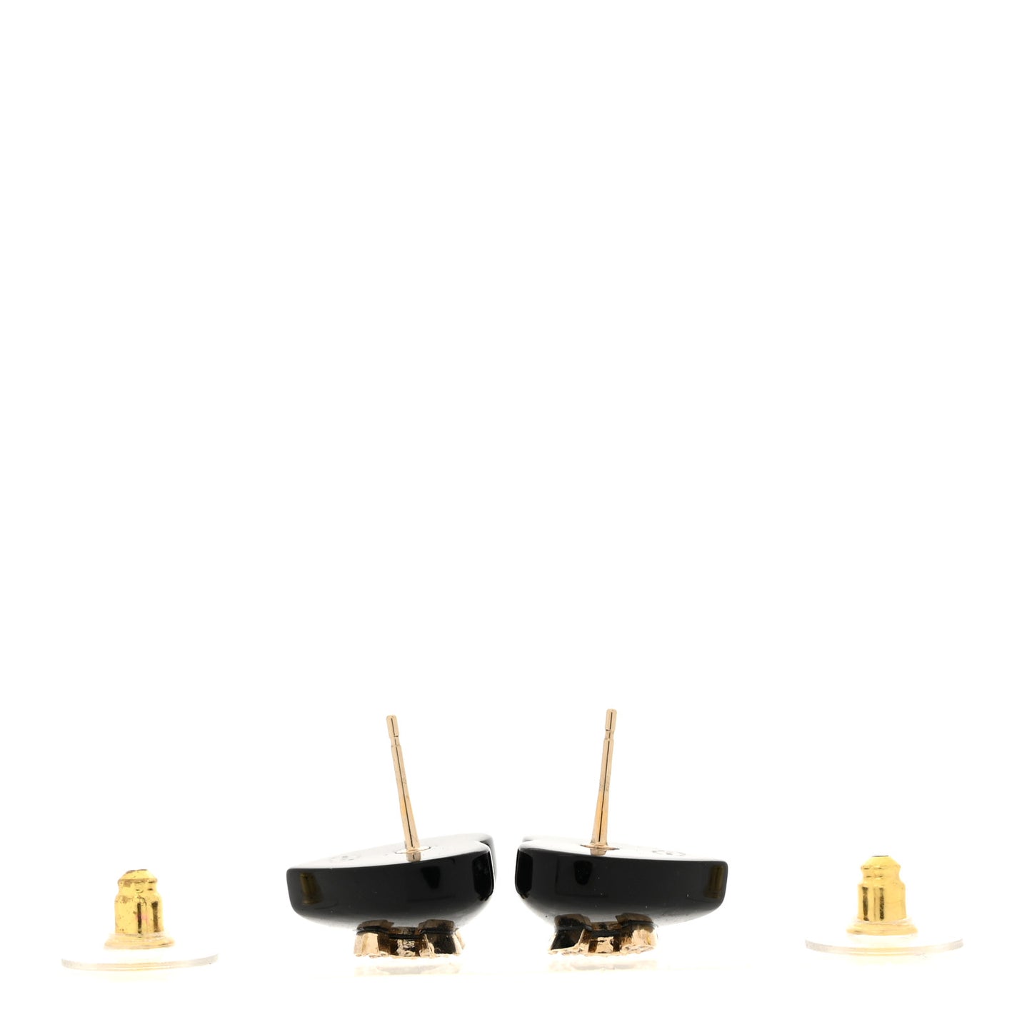 Resin Crystal CC Heart Earrings Black Gold