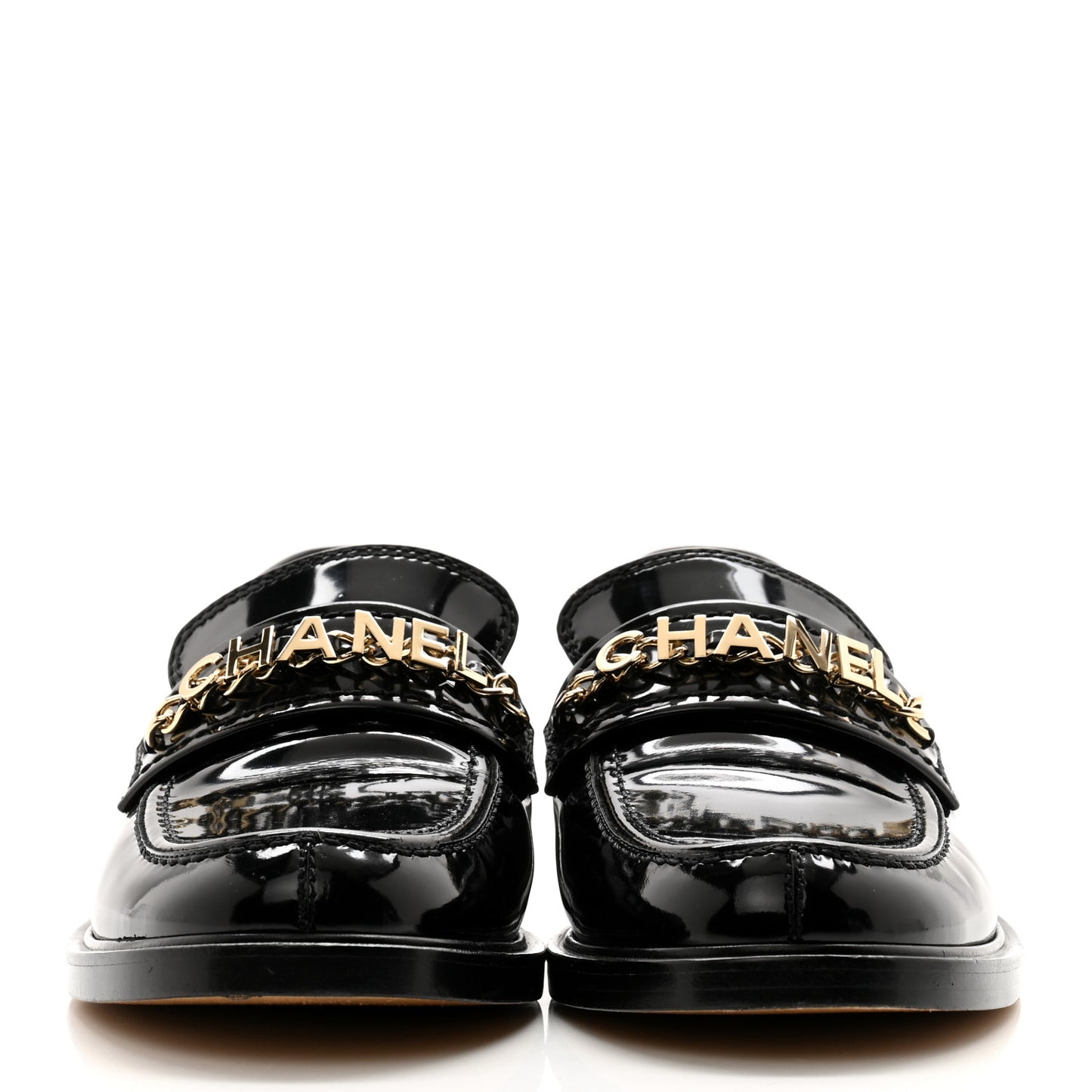 Shiny Calfskin Logo Loafers 39 Black