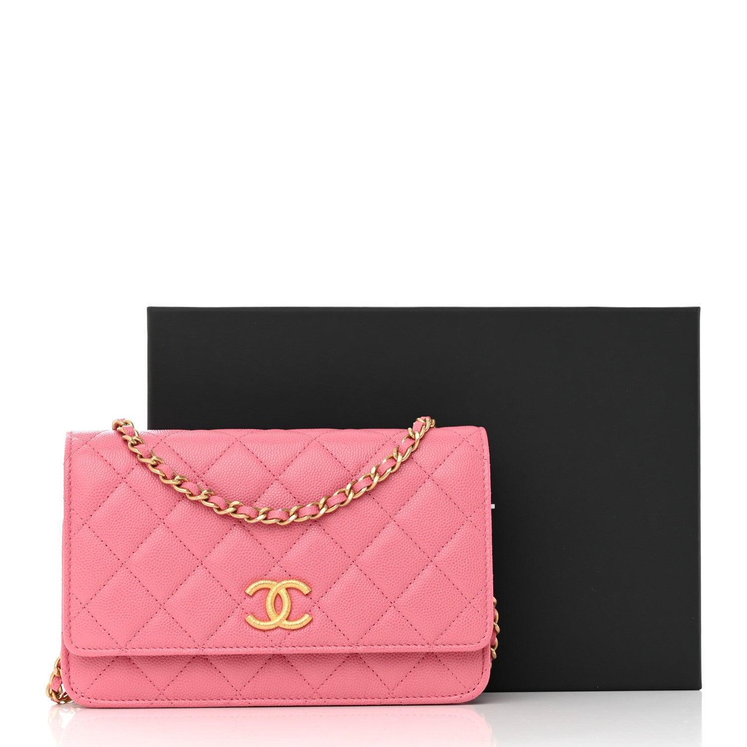 Chanel Caviar Quilted Textured CC Wallet On Chain WOC Pink 13 of 13