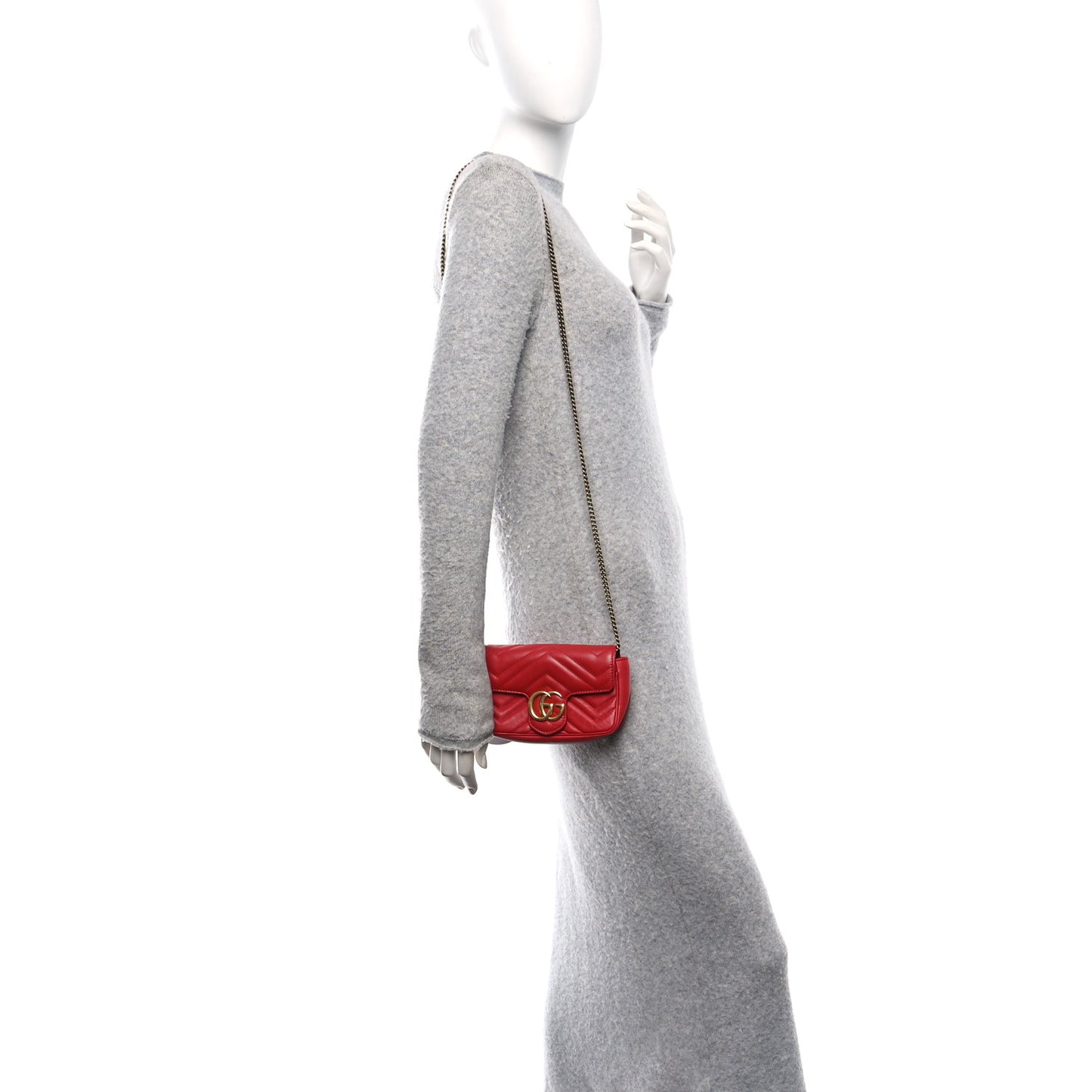 Calfskin Matelasse Super Mini GG Marmont Shoulder Bag Hibiscus Red