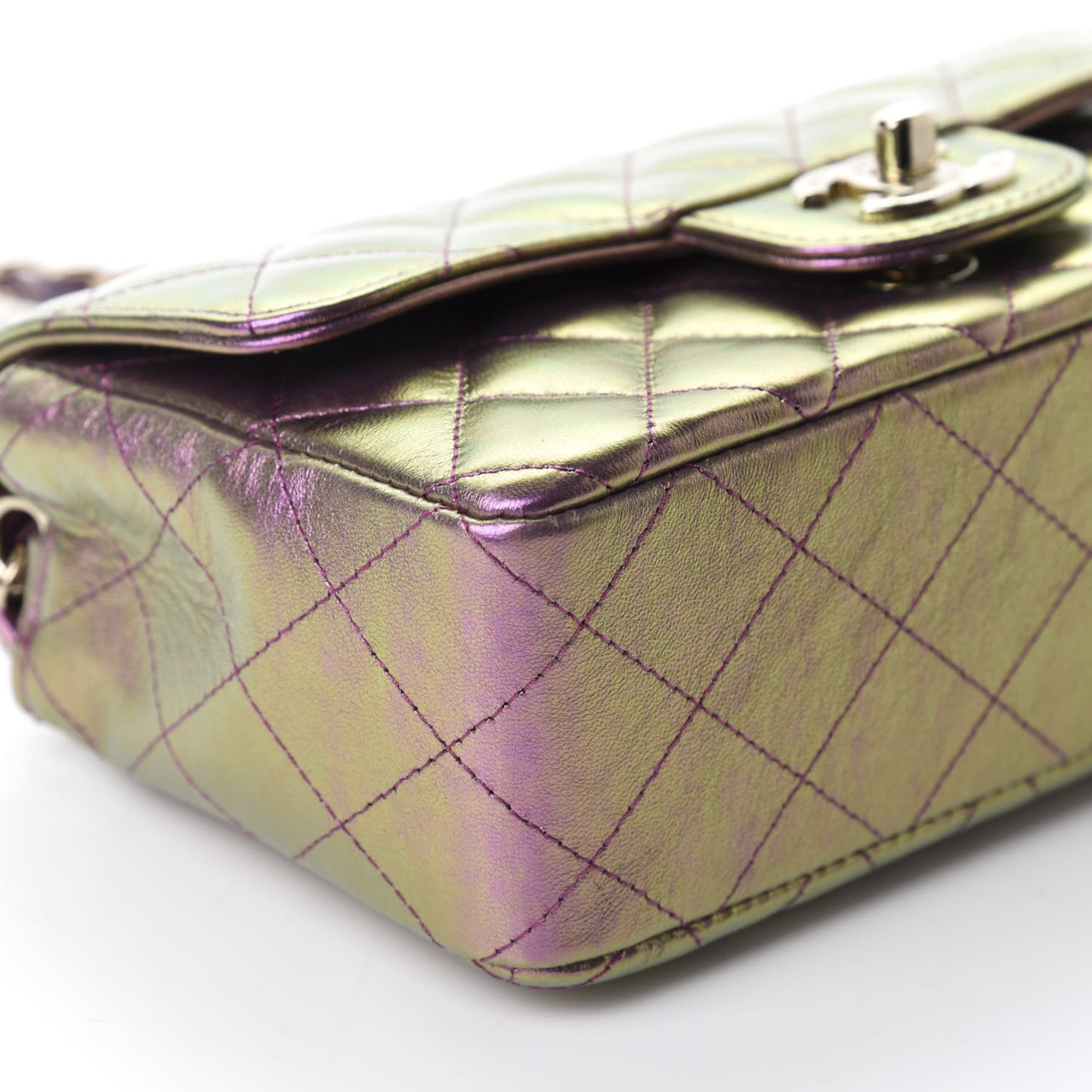 Iridescent Lambskin Quilted Mini Rectangular Flap Purple