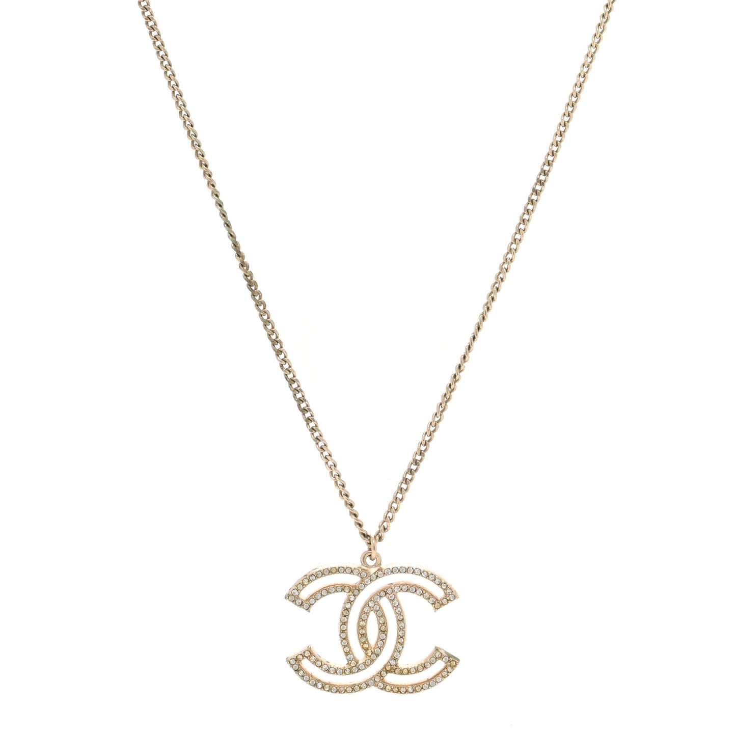 Crystal Metal CC Pendant Necklace Gold