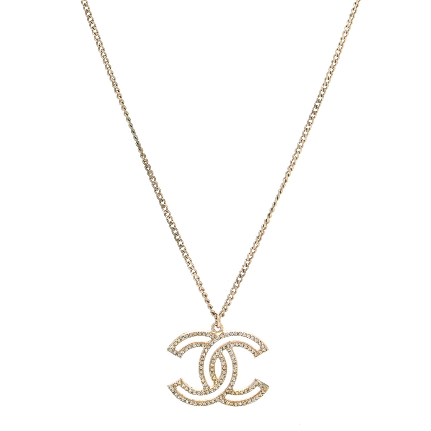 Chanel Crystal Metal CC Pendant Necklace Gold 1 of 5