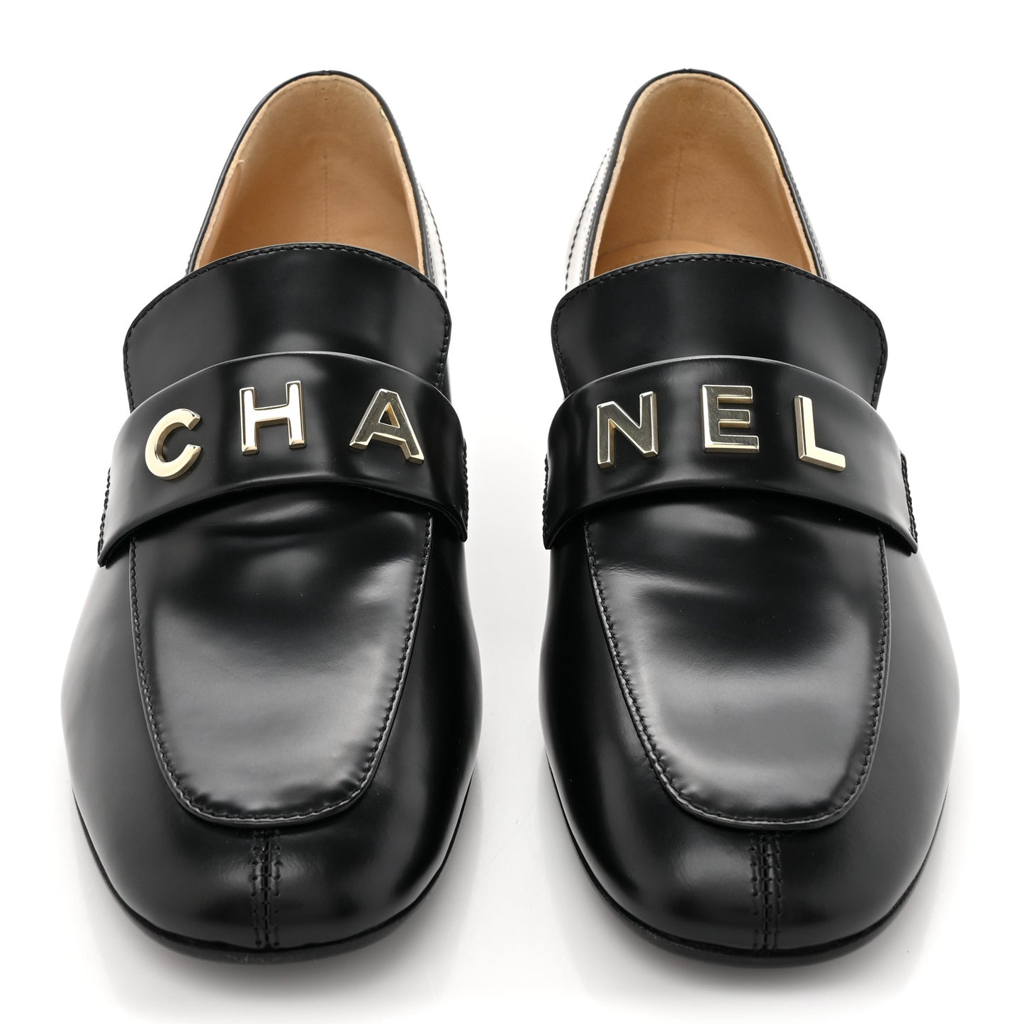 Shiny Calfskin Logo Loafers 40 Black