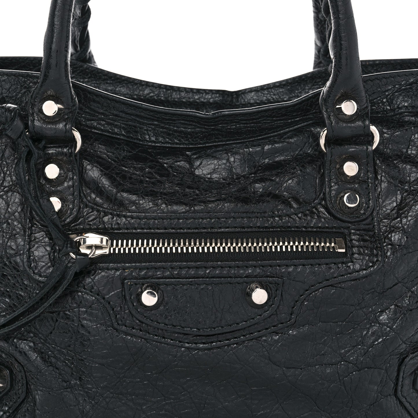 Agneau Classic Silver Hardware S City Logo Strap Black White