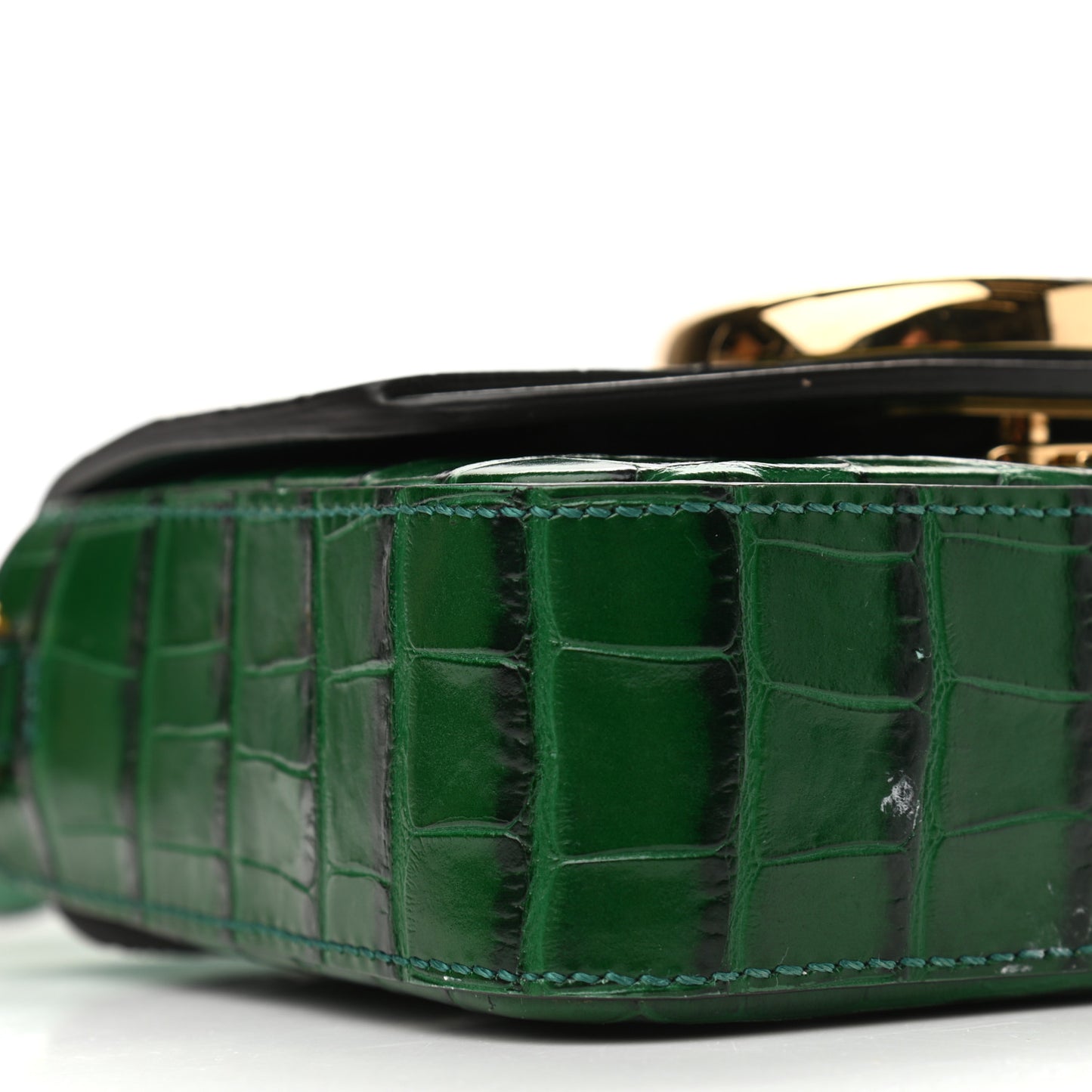 Calfskin Crocodile Embossed Mini C Double Carry Woodsy Green
