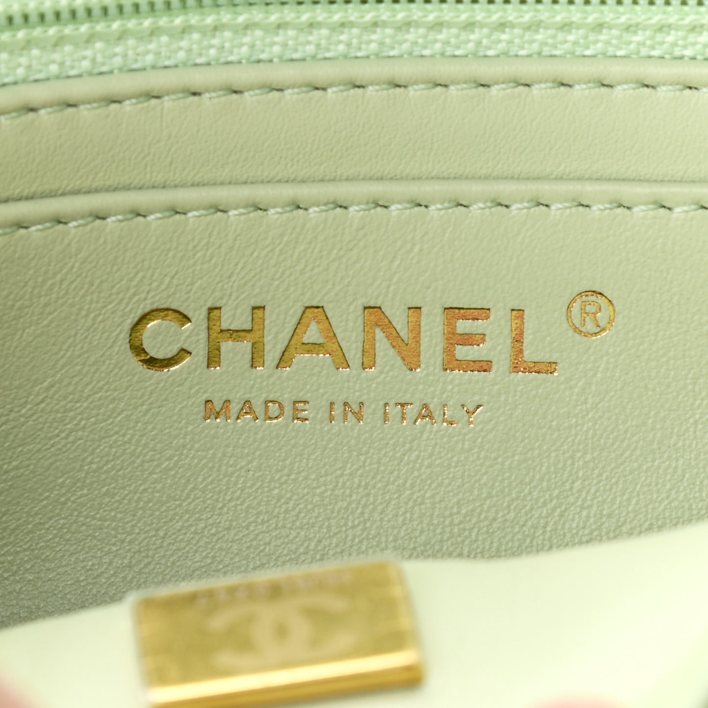 Lambskin Quilted Mini Pearl Crush Flap Light Green