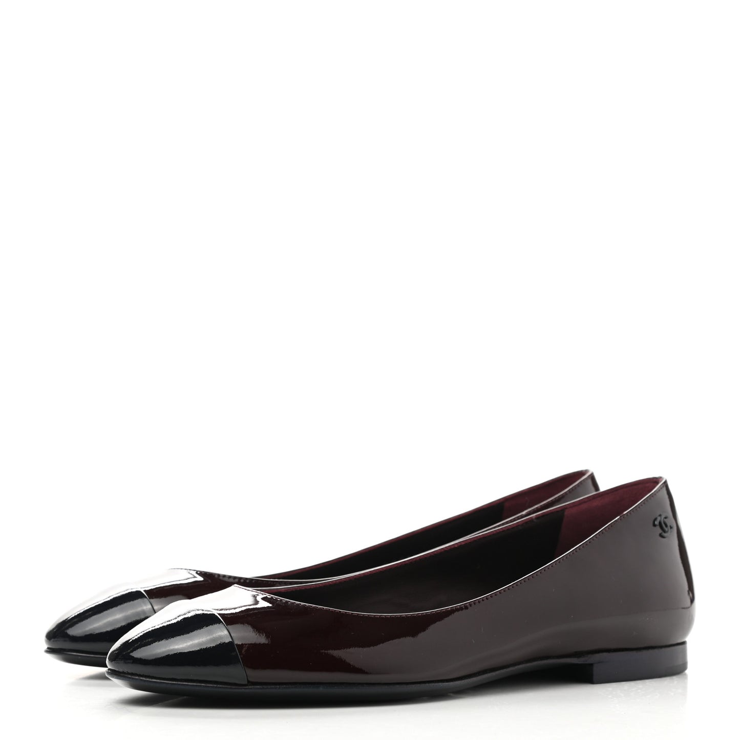 Patent CC Cap Toe Ballerina Flats 36.5 Navy Burgundy
