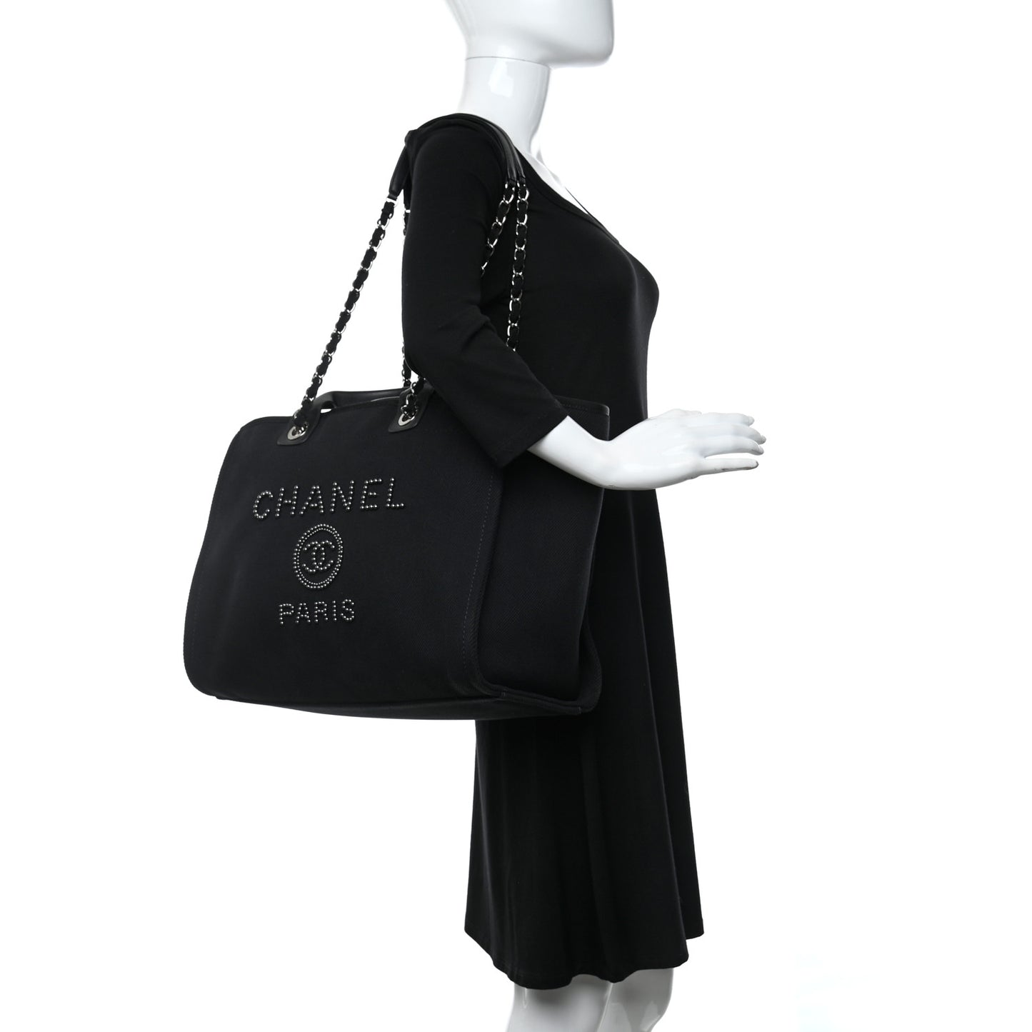 Canvas Pearl Medium Deauville Tote Black