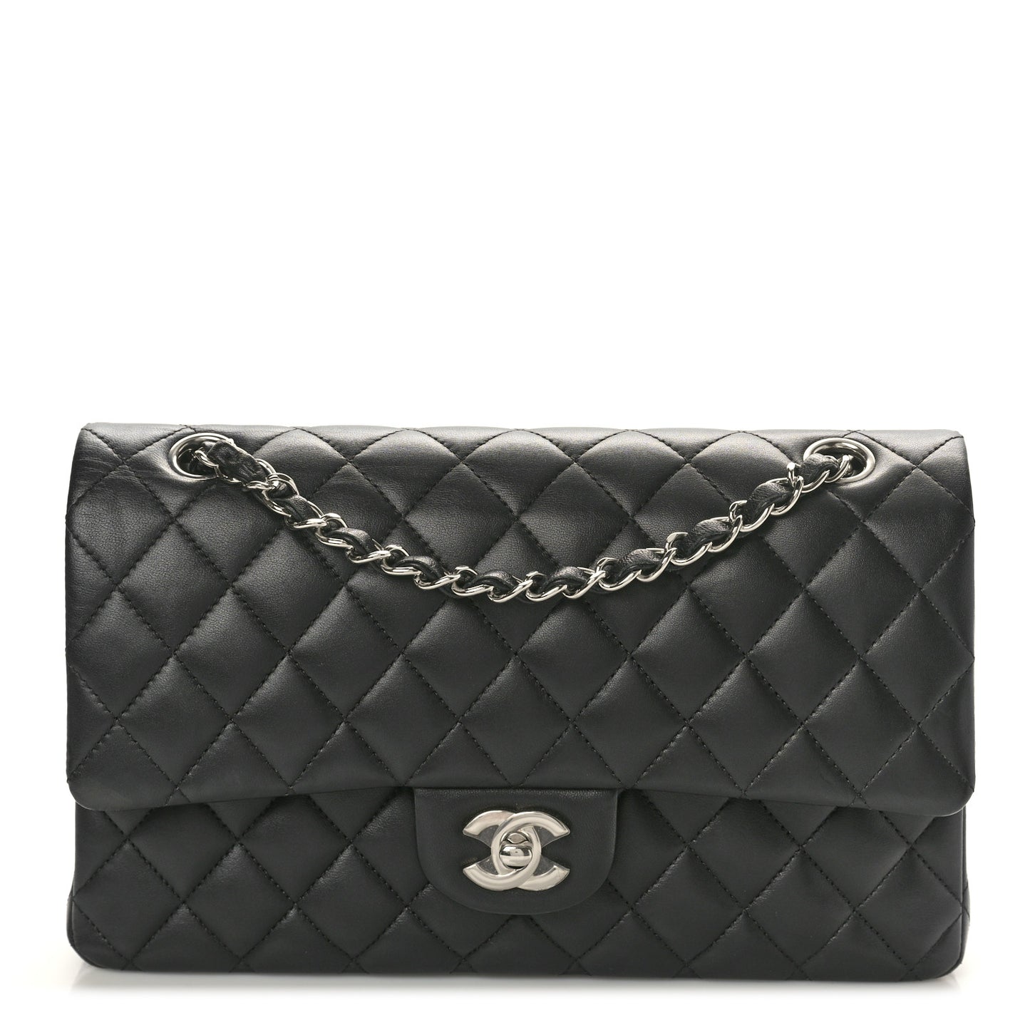 Lambskin Quilted Medium Double Flap Black