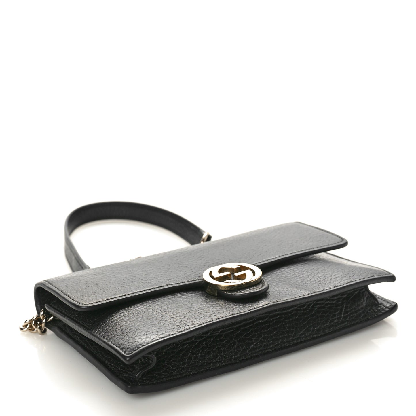 Dollar Calfskin Interlocking G Chain Wallet Black