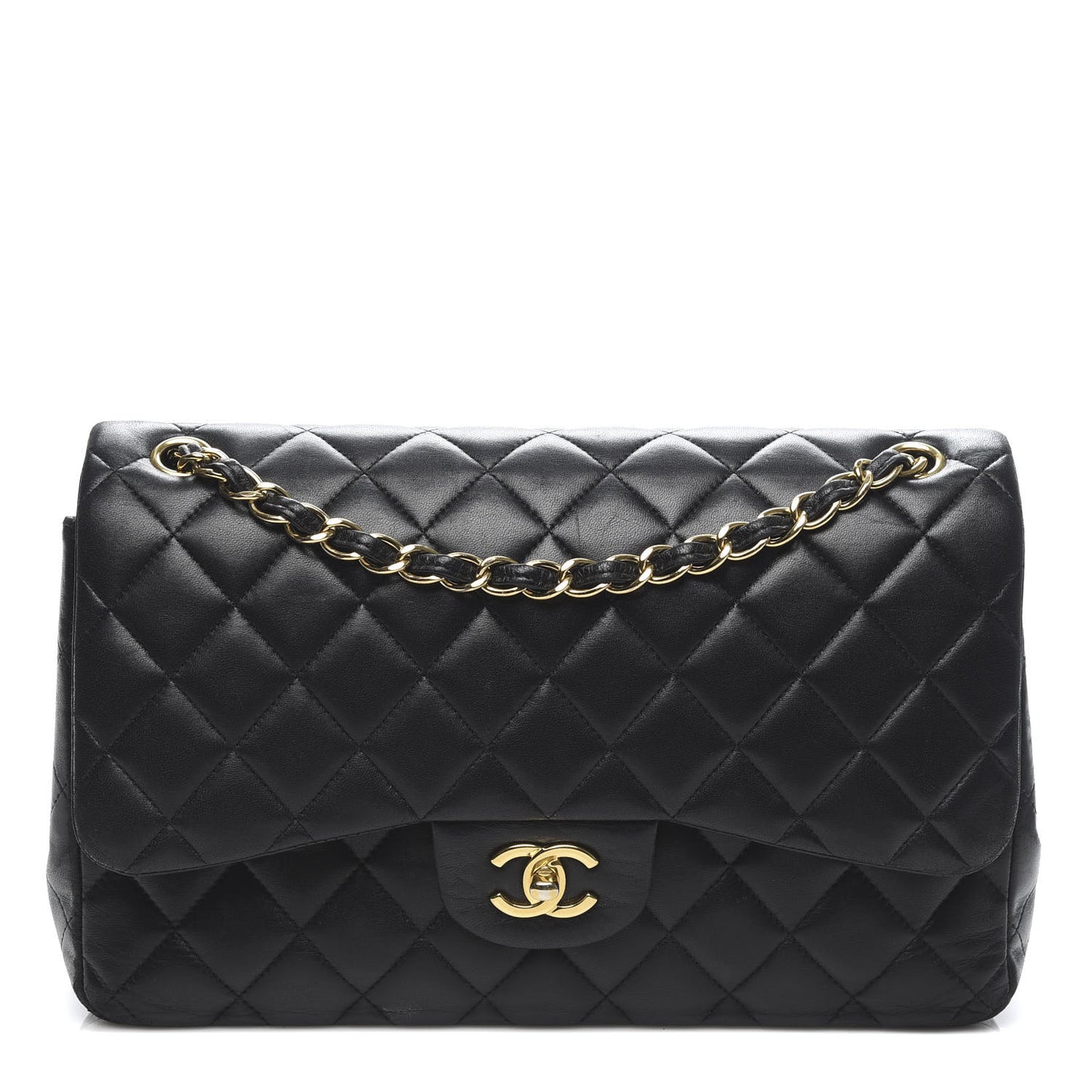 Lambskin Quilted Jumbo Double Flap Black