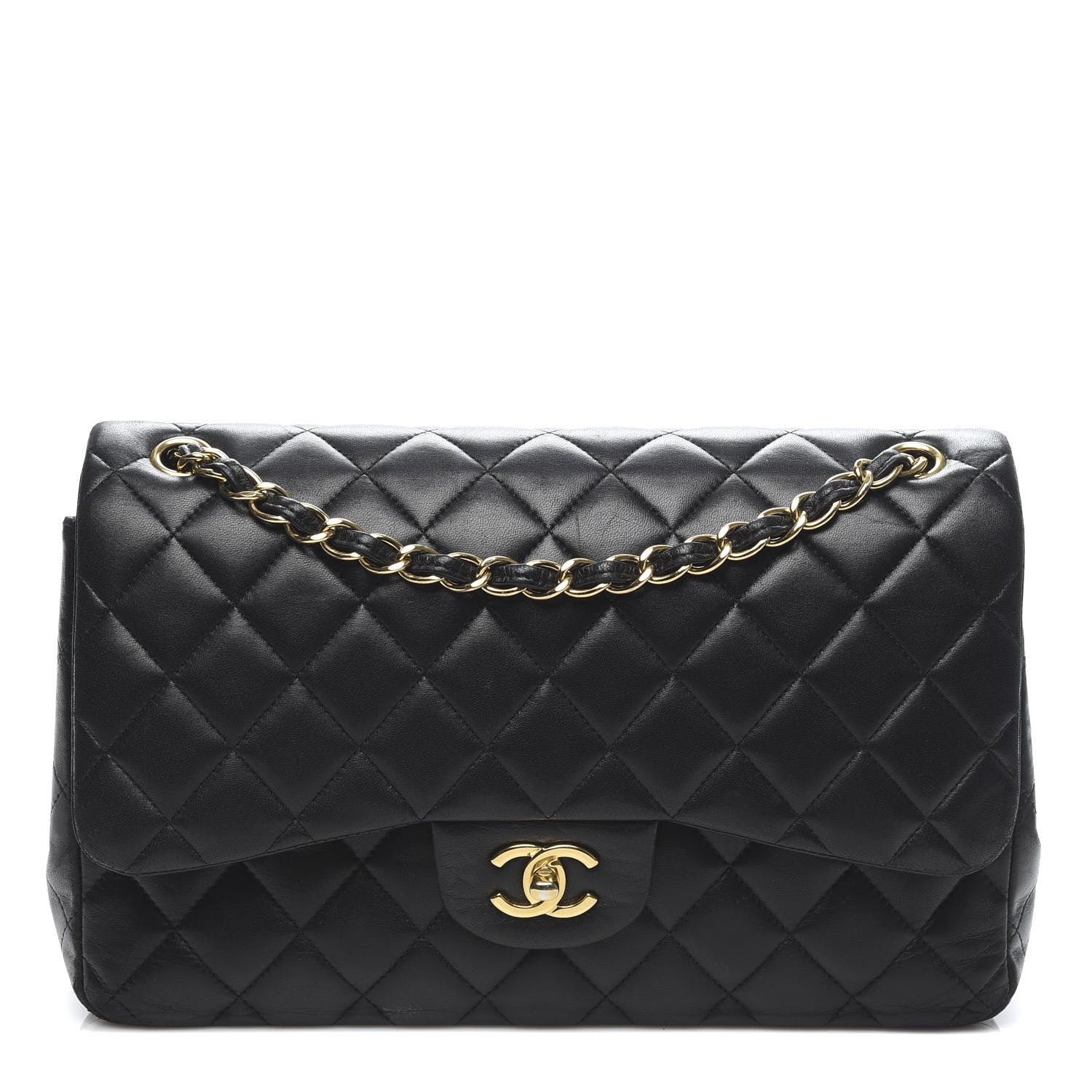 Chanel Lambskin Quilted Jumbo Double Flap Black 1 of 14