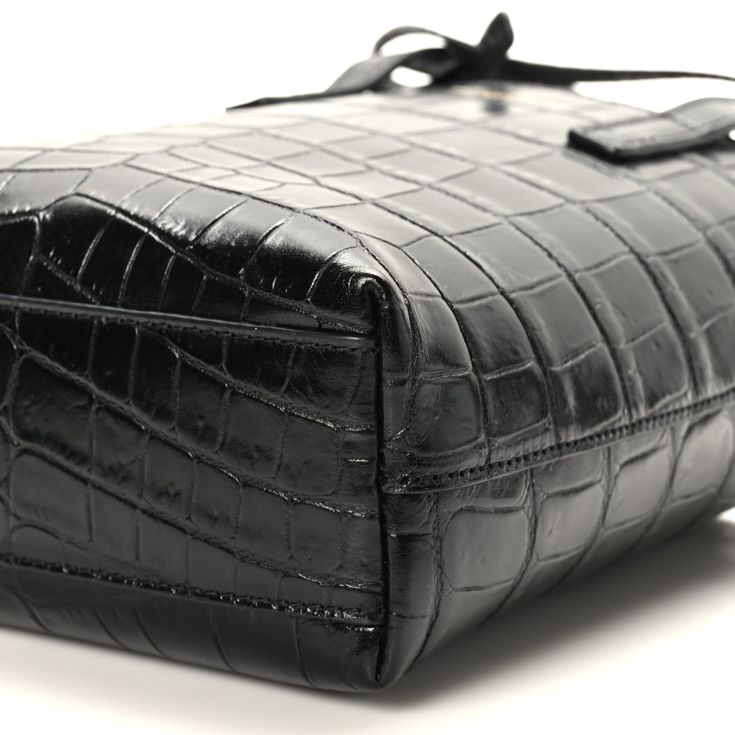 Calfskin Crocodile Embossed Paris Mini Toy Shopper Tote Black