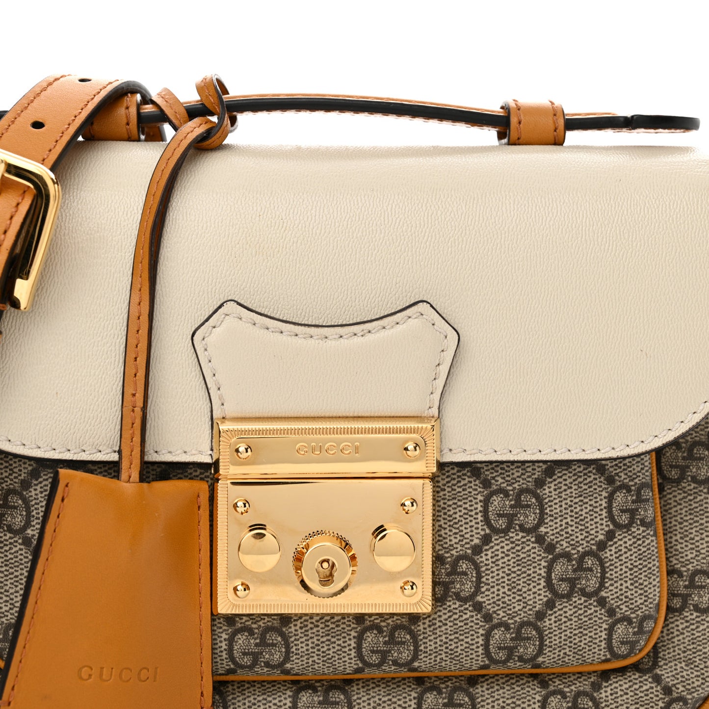 GG Supreme Monogram Calfskin Mini Padlock Flap Pocket Shoulder Bag Beige Mystic White Sun Oil