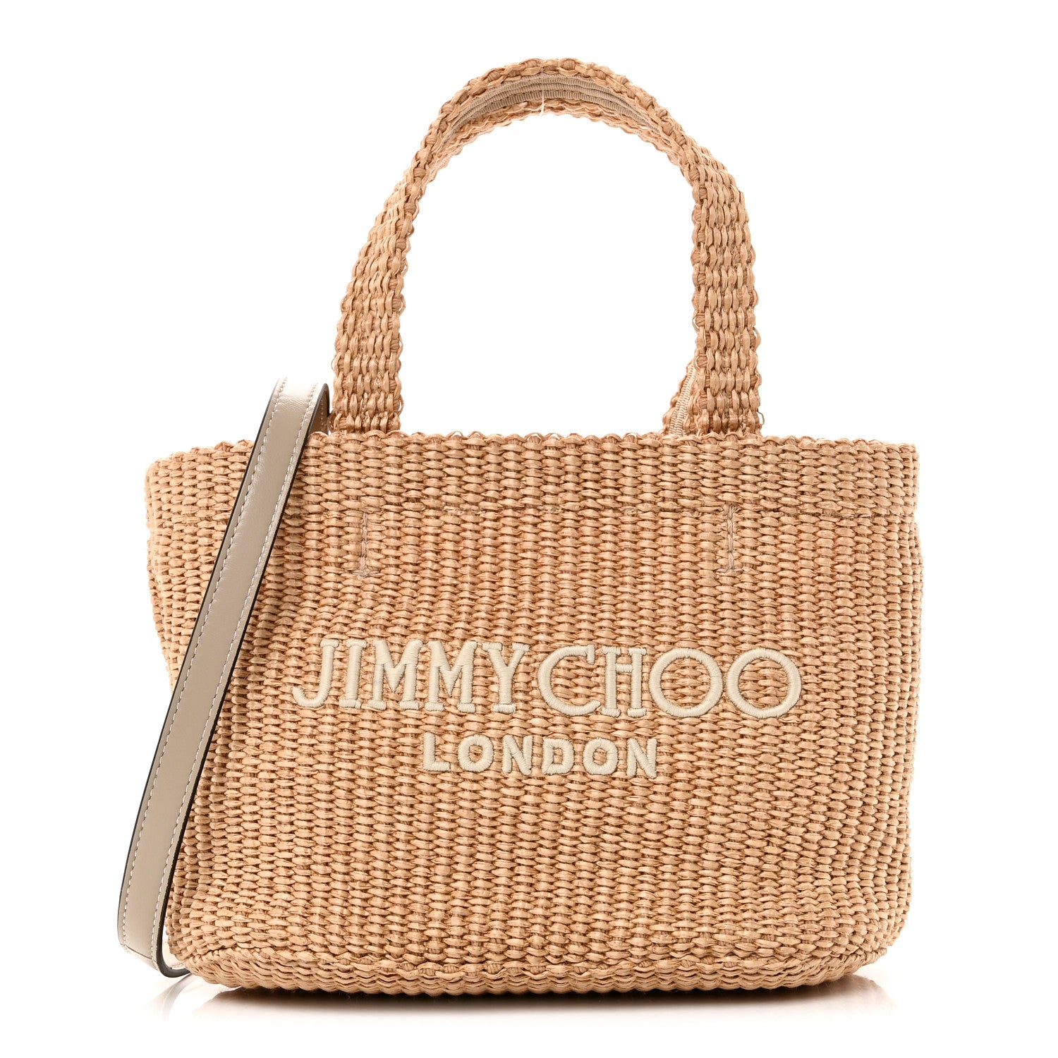 Jimmy Choo Raffia Embroidered East West London Mini Beach Tote