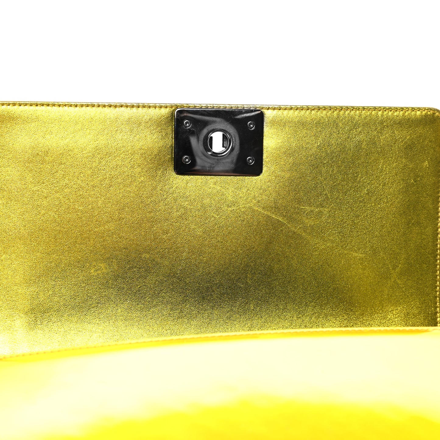Metallic Patent Calfskin Quilted Medium Boy Flap Gold