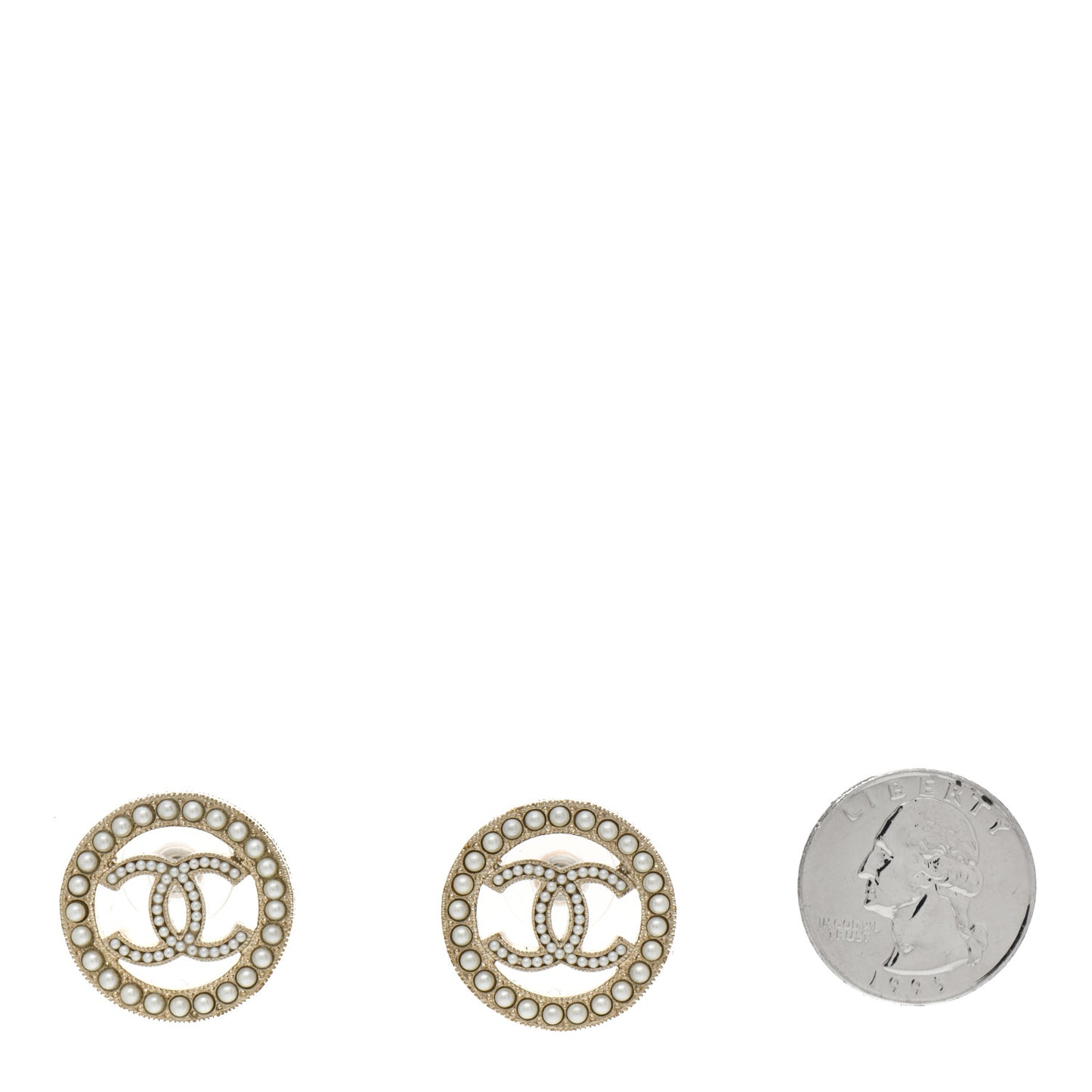 Pearl CC Round Earrings Gold