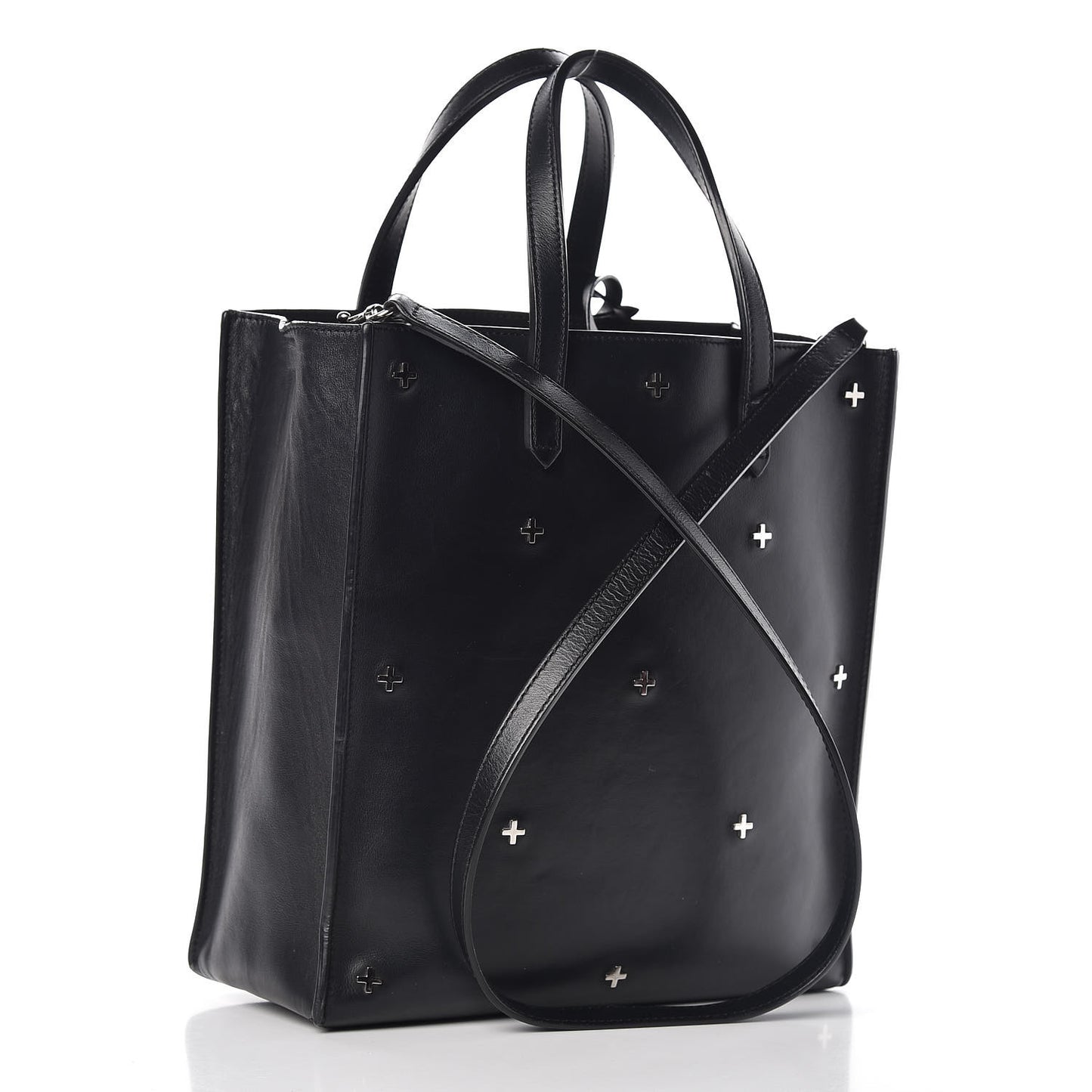 Calfskin Stud Embellished Small Stargate Shopper Tote Black