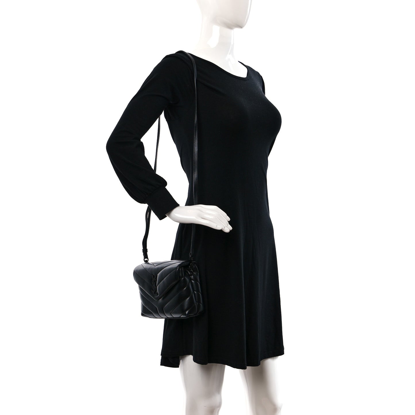 Calfskin Y Quilted Monogram Monochrome Toy Loulou Crossbody Bag Black