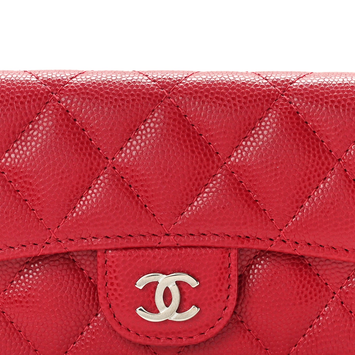 Caviar Quilted Flap Card Holder Wallet Dark Pink