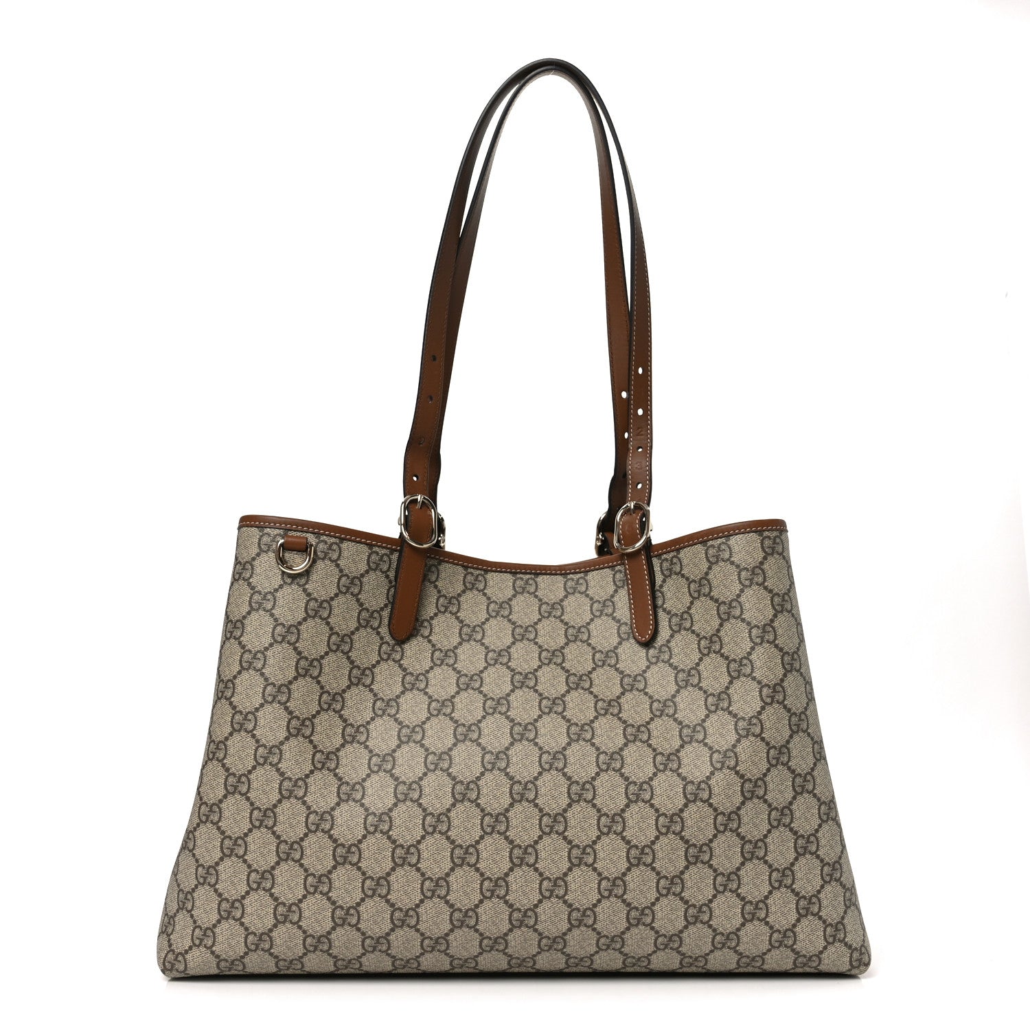 Gucci GG Supreme Monogram Emblem Large Tote Bag Beige Dark Brown