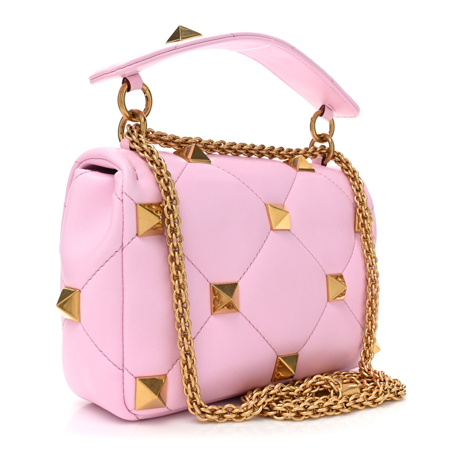Nappa Medium Roman Stud Shoulder Bag Pink Borealis